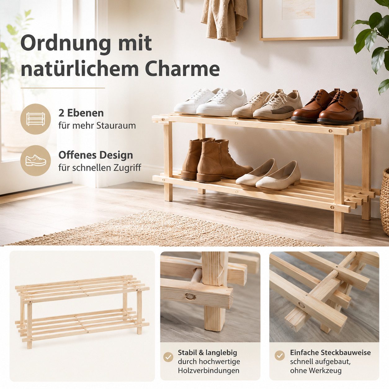 Testrut Schuhregal Schuhregal, Holz, 2 Ebenen, 1-tlg.