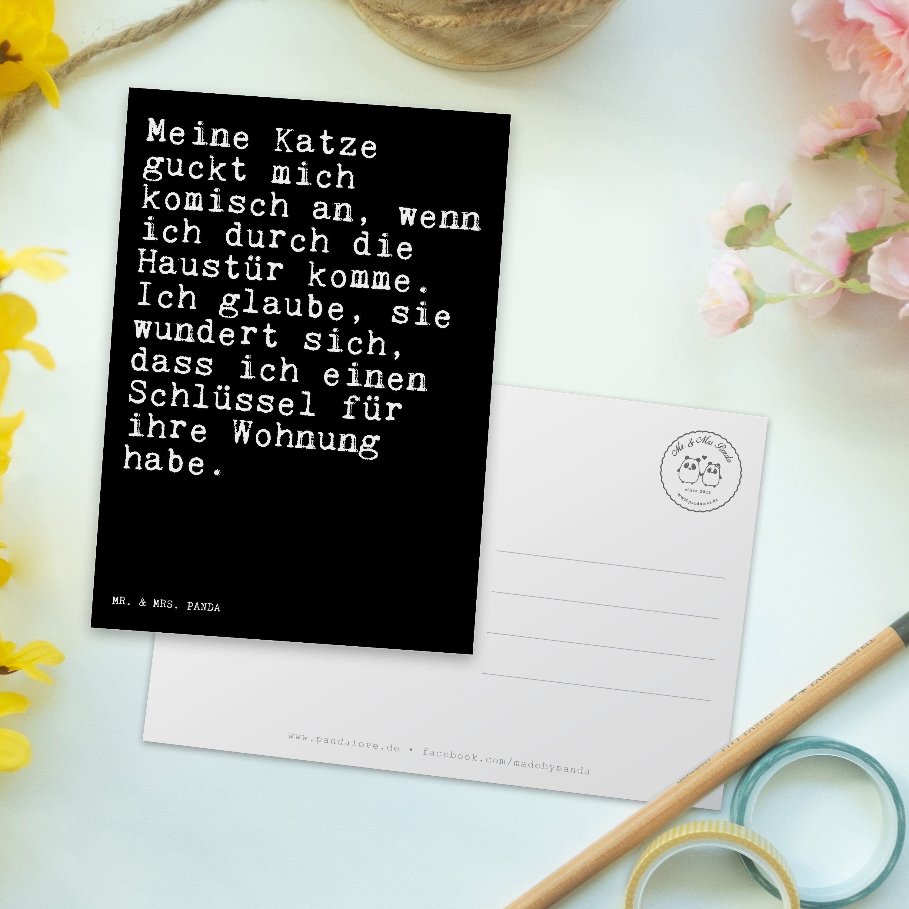 Geschenk, Mrs. Einladungska Postkarte & Meine mich... - Schwarz Panda guckt Katze Mr. Wohnung, -