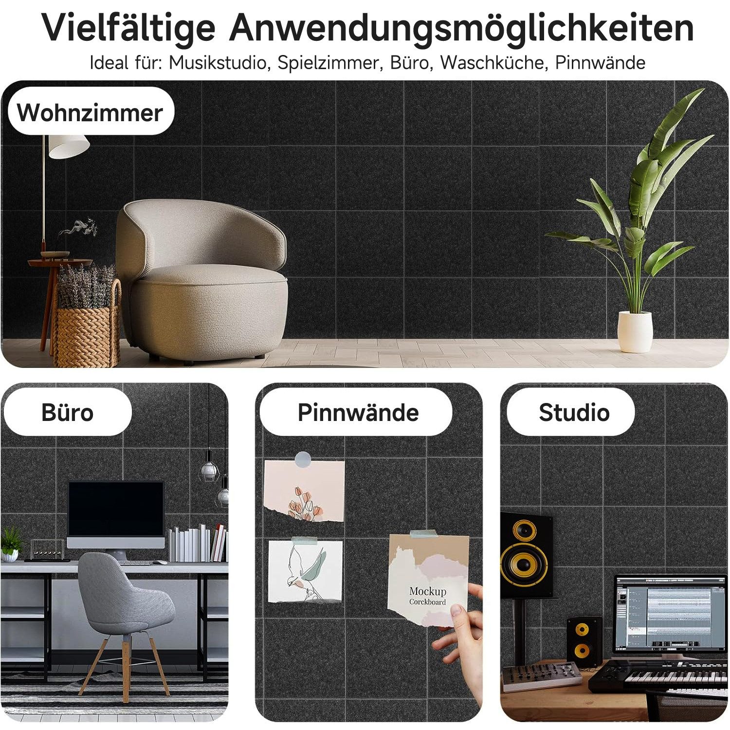 OSTWOLKE Akustikplatte Selbstklebend Schallabsorber Schallschutzplatten 30 x 30 x 0,9cm, (12-St), für Studio, Büro, Akustische Behandlung & Wanddekoration – Bild 4 von 5