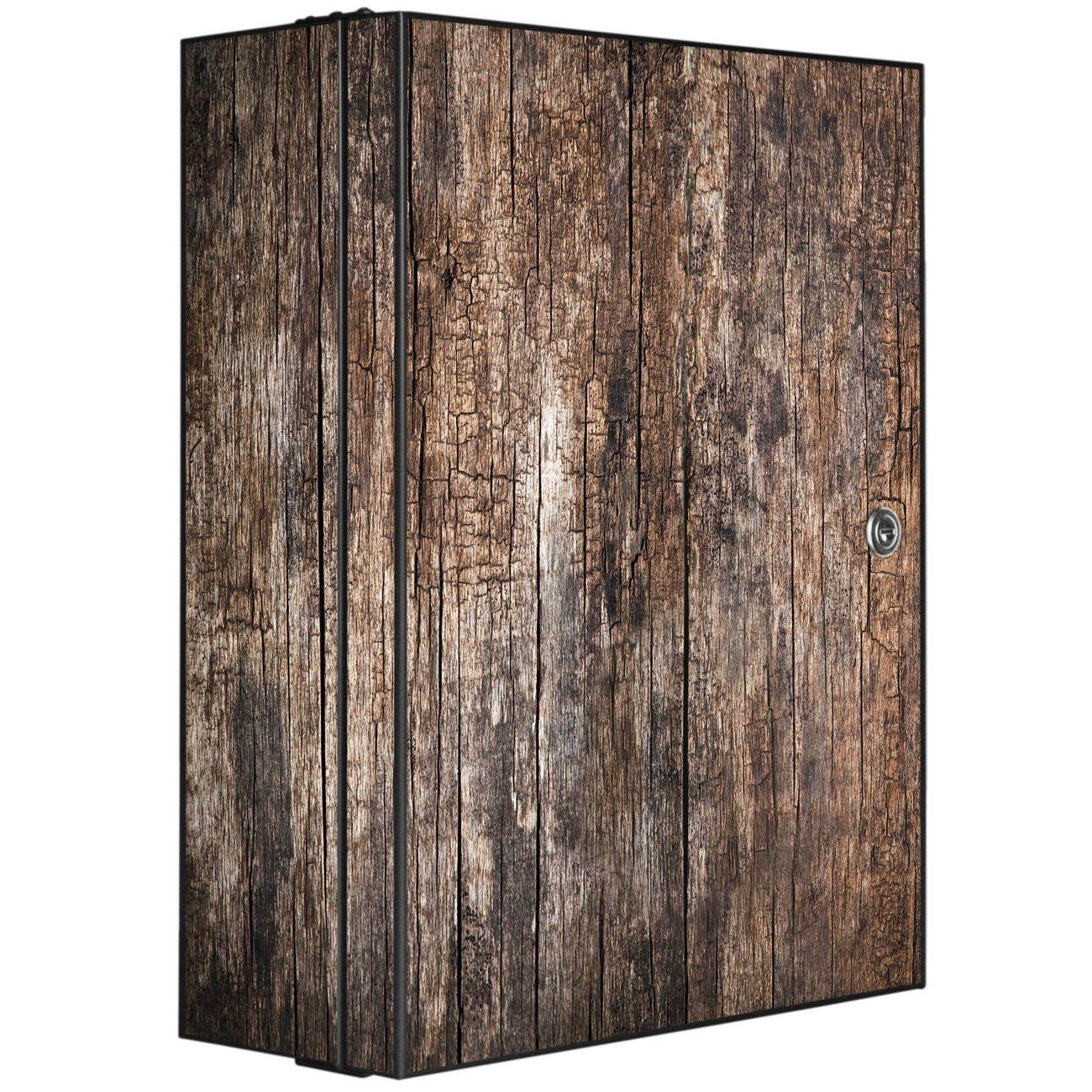 banjado Medizinschrank Stahl Altes Holz (abschließbar, 3 große und 2 kleine Fächer) 35 x 46 x 15cm schwarz