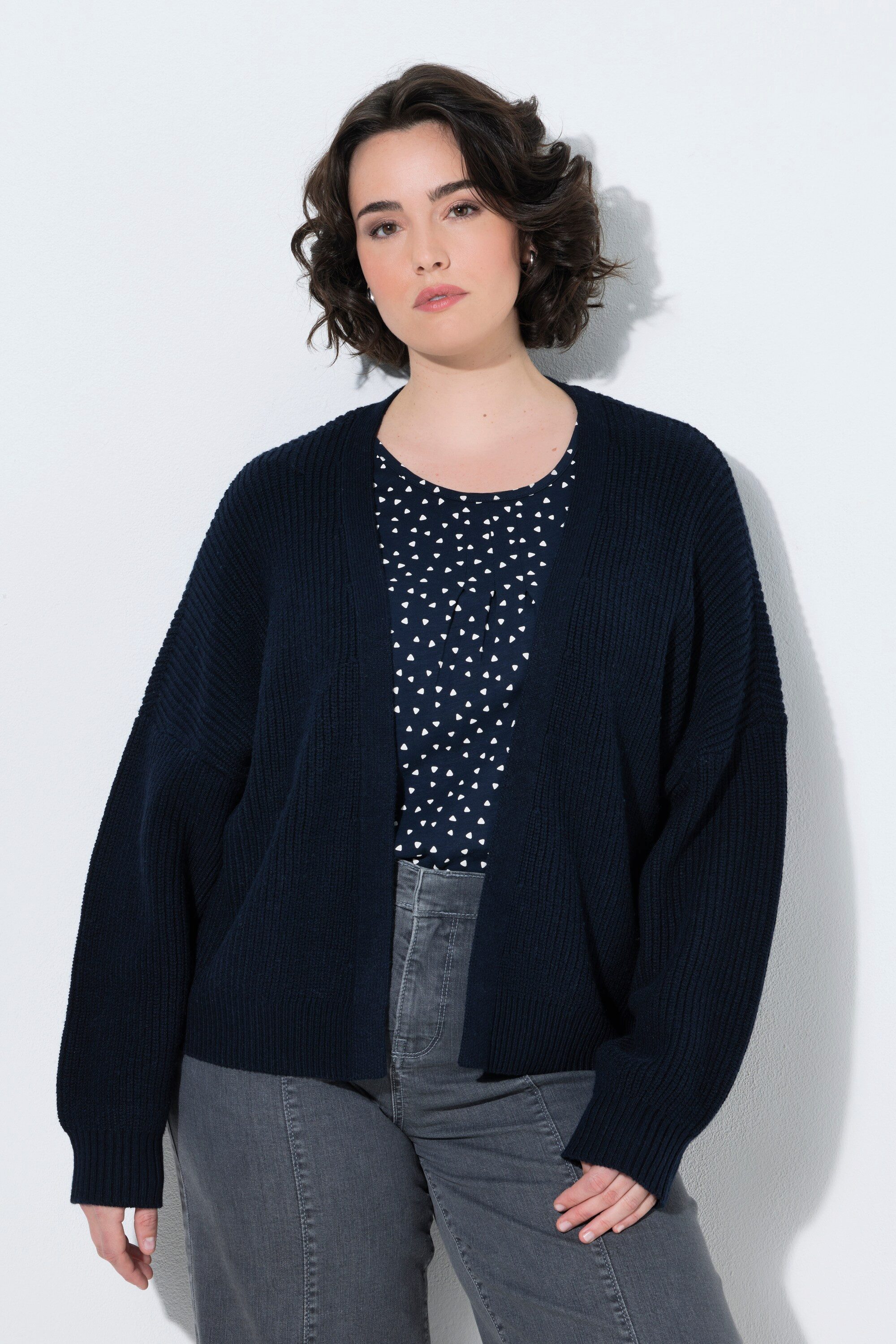 Ulla Popken Strickjacke Strickjacke ohne Verschluss Langarm