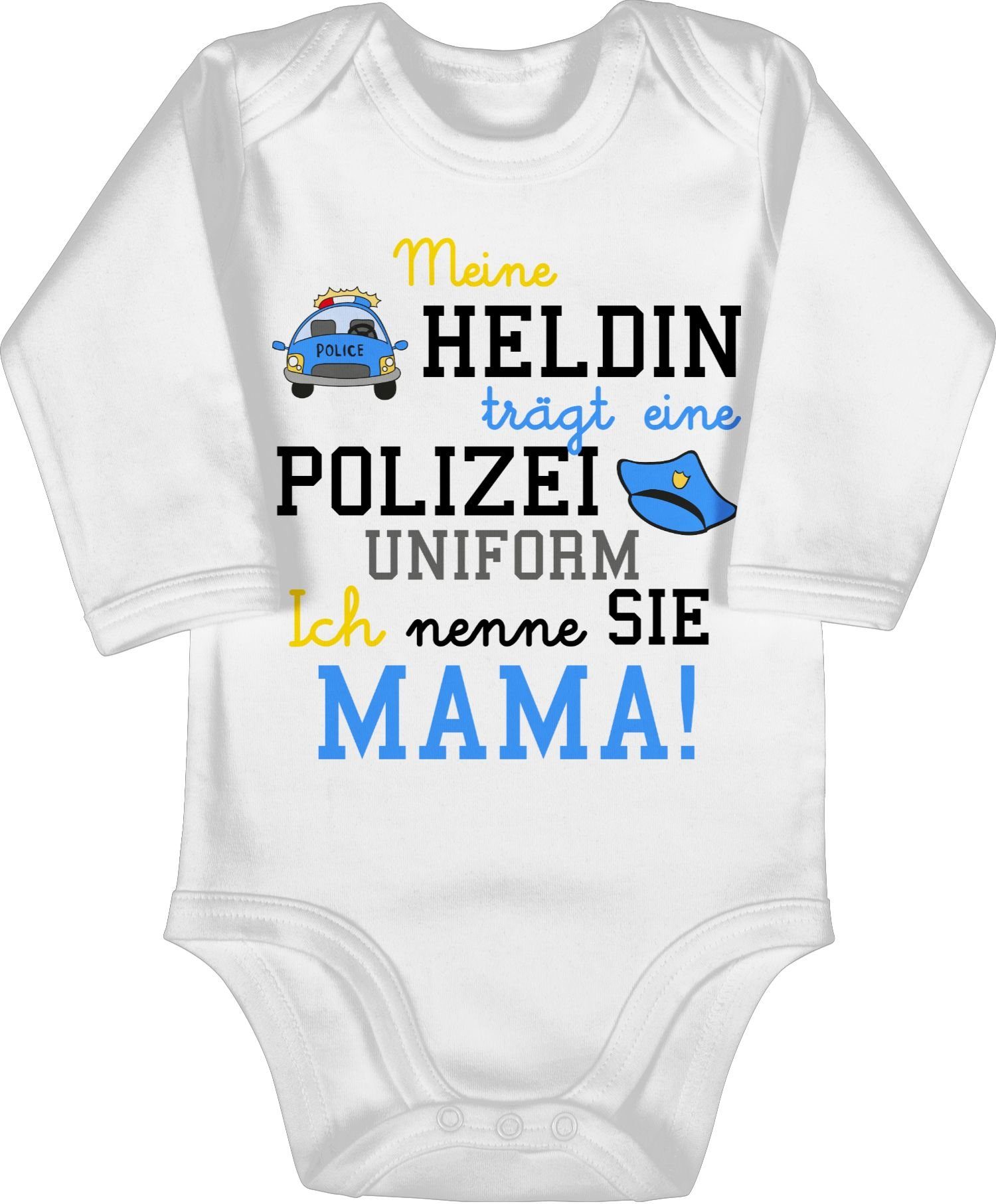 Shirtracer Shirtbody Meine Heldin trägt eine Polizei Uniform Mama -  Geschenk zur Geburt Pol Event Geschenke Baby