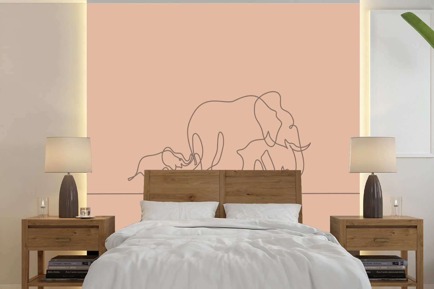 MuchoWow Fototapete Elefanten - Minimalismus - Einfach, Matt, bedruckt, (5 St), Vinyl Tapete für Wohnzimmer oder Schlafzimmer, Wandtapete