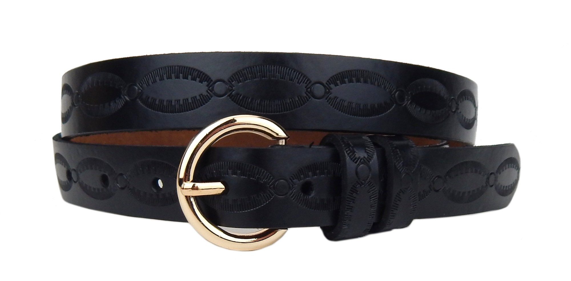 Ella Jonte Ledergürtel schmal 2,3 cm mit goldener Schnalle und Prägemuster günstig online kaufen