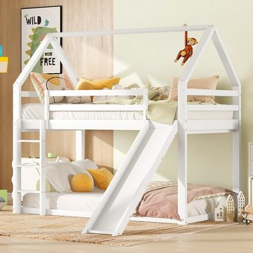 XDeer Kinderbett Einzelbett Kinderbett Hausbett Etagenbett, mit Rutsche und Leiter, Weiß, 90x200cm