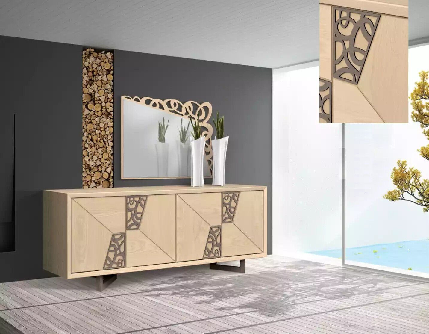 in Holz Italy Luxus Kommode Anrichte Wohnzimmer Sideboard Made Designer Hellbraunes JVmoebel Kommode,
