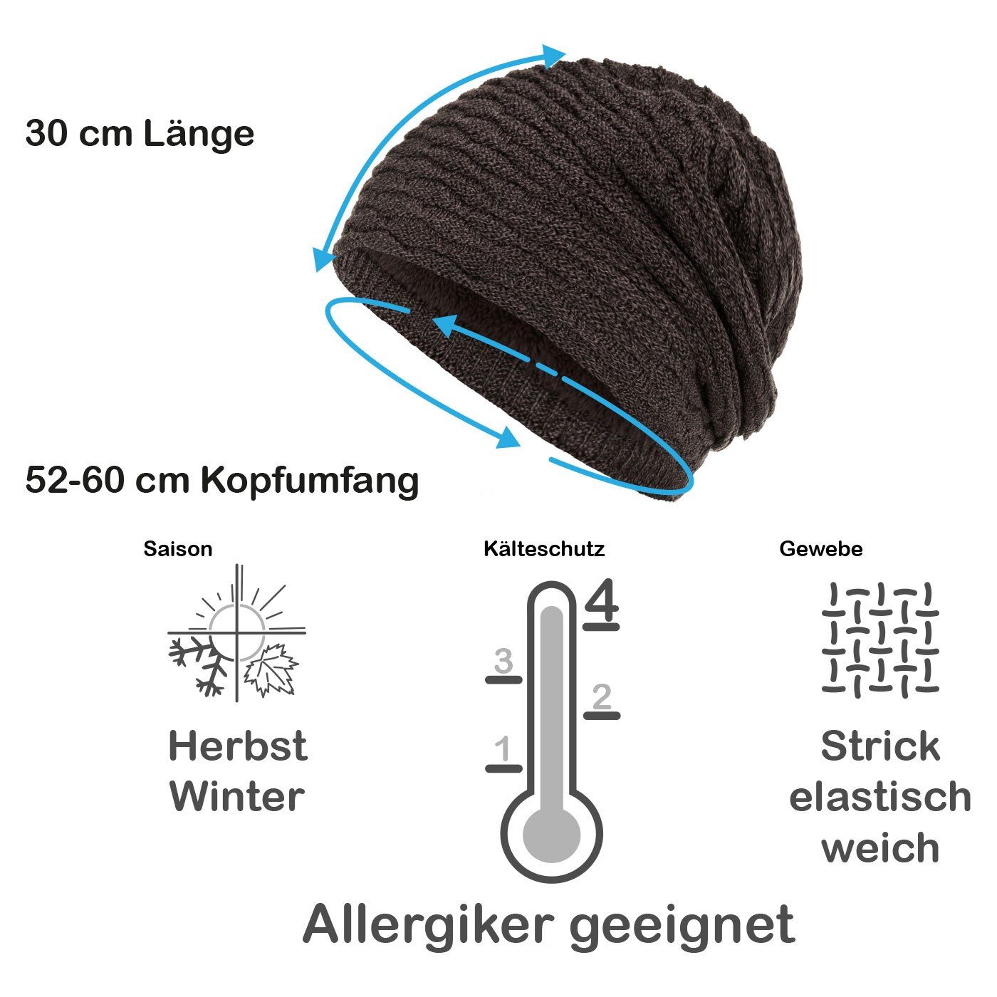 Wintermütze grau-braun meliert compagno gefütterte Beanie Strickmütze Mütze meliert (1-St) mit Wabenmuster warm