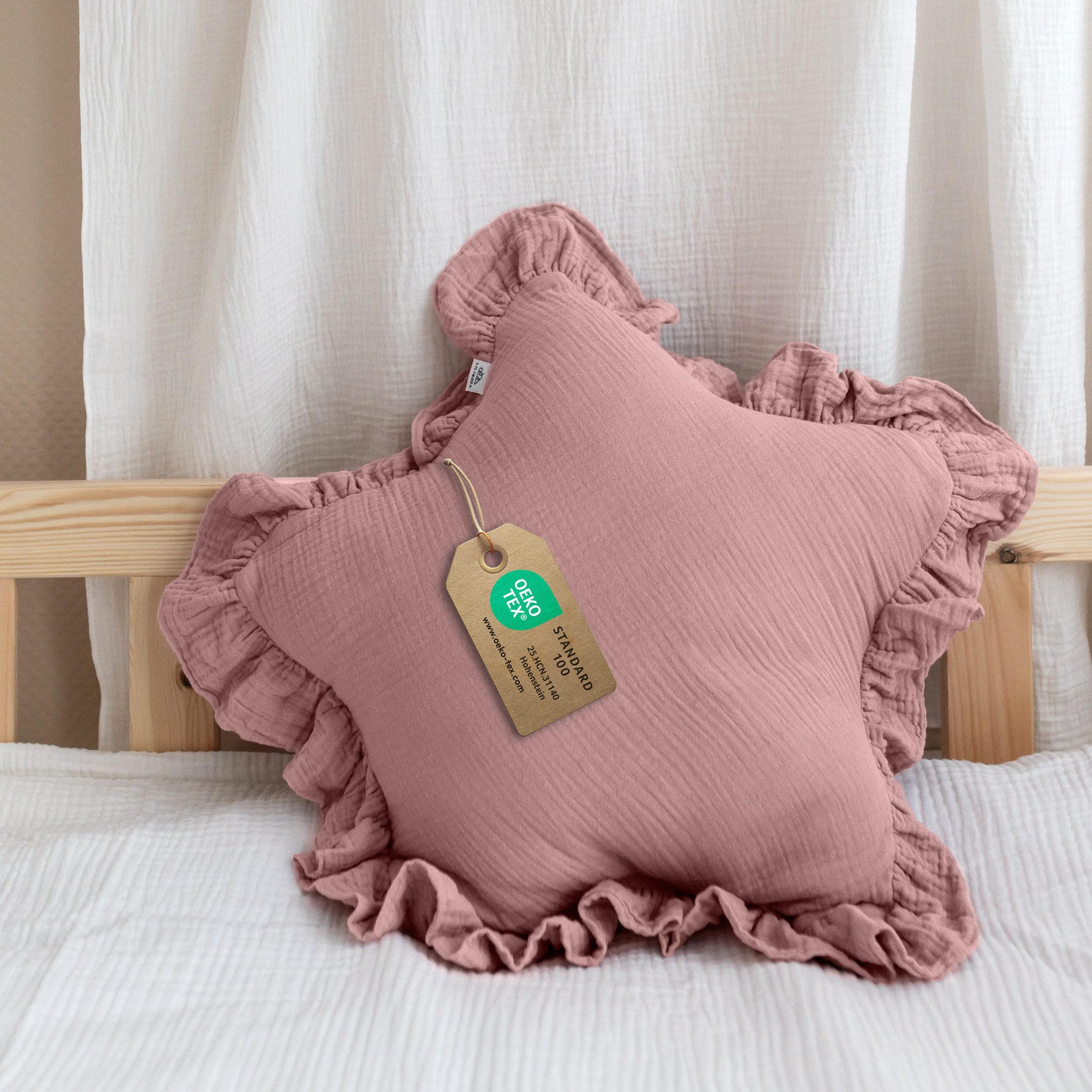 lilimaus Dekokissen Kuschelkissen Herz & Stern aus Musselin fürs Kinderzimmer, Kuschelkissen mit oder ohne Flatter - passend zu unserer Bettwäsche