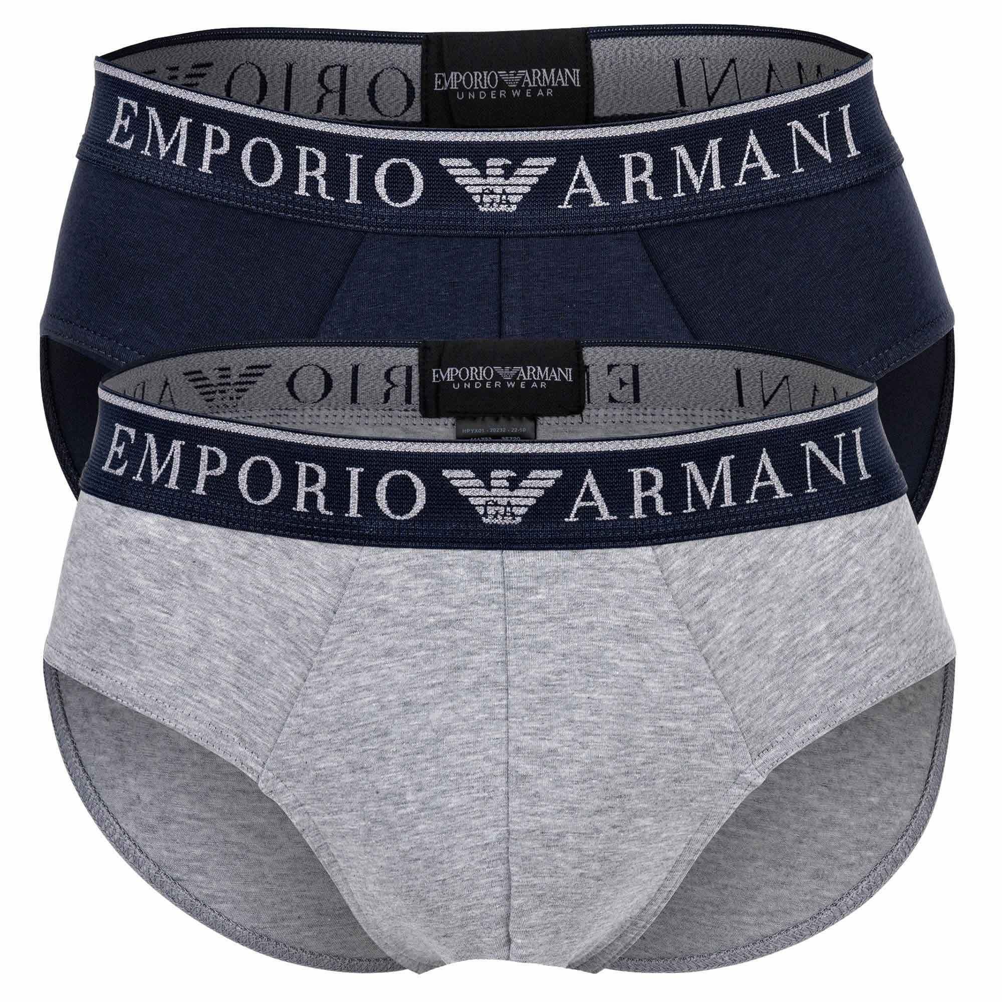 Emporio Armani Slip Herren Slips, 2er Pack - ENDURANCE, Briefs Grau/Marine