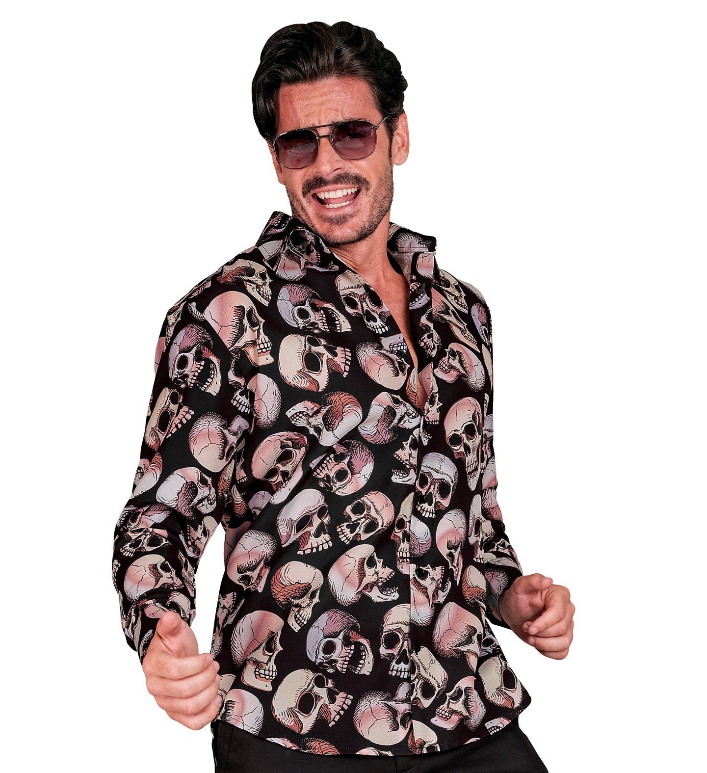 Widmann S.r.l. Kostüm Halloween Hemd 'Totenkopf' UV, Mehrfarbig - Herre günstig online kaufen