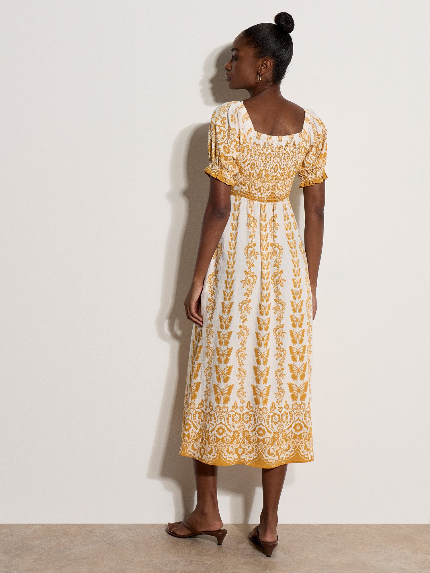 Apricot Midikleid Midi-Kleid mit Schmetterlingsbordüre Schleife