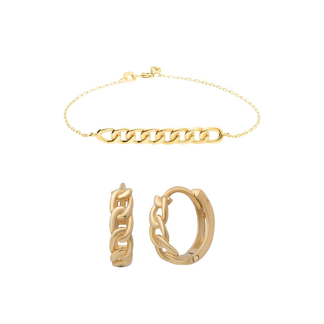 Suzan Gold Schmuckset Suzan Gold® Armband Gold, Echtgold Schmuckset für Frauen mit Curb
