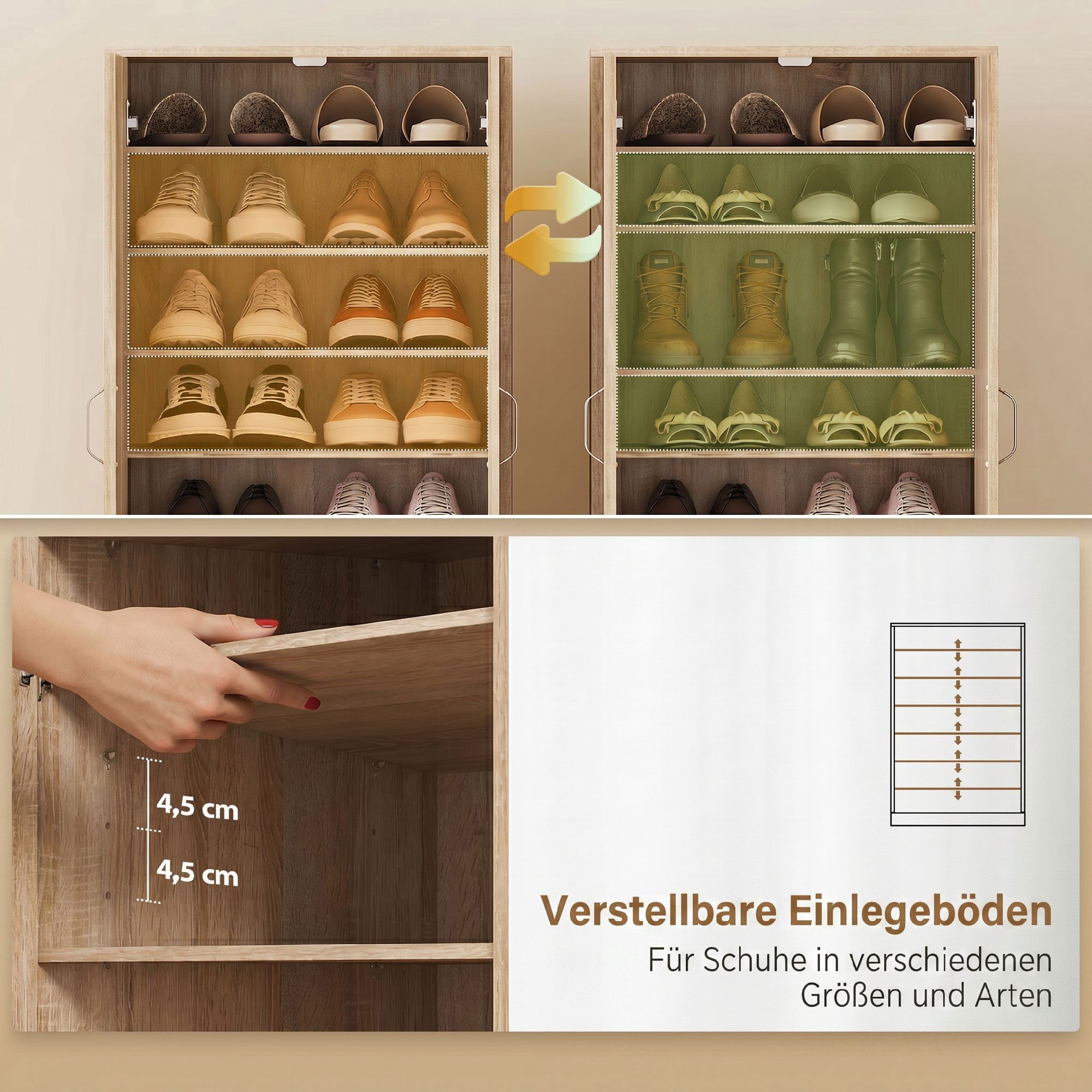 HOMCOM Schuhschrank Schuhkommode mit 2 Türen, 6 Verstellbaren Ablagen, Soft-Close-Funktion (Schuhregal, 1-St., Schuhaufbewahrung) für 14 Paar Schuhe 55 x 35 x 1 – Bild 5 von 5