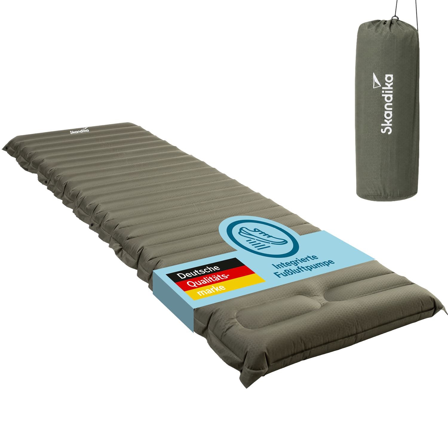 Skandika Luftmatratze Dromluft, aufblasbare Matratze, 205 x 65 x 8 cm, integrierte Fußpumpe, (Passende Tragetasche, Material 75D Pongee-Gewebe, TPU-beschichtet), Druckknopfleiste zum Kombinieren mehrerer Matratzen, Max. 150 kg