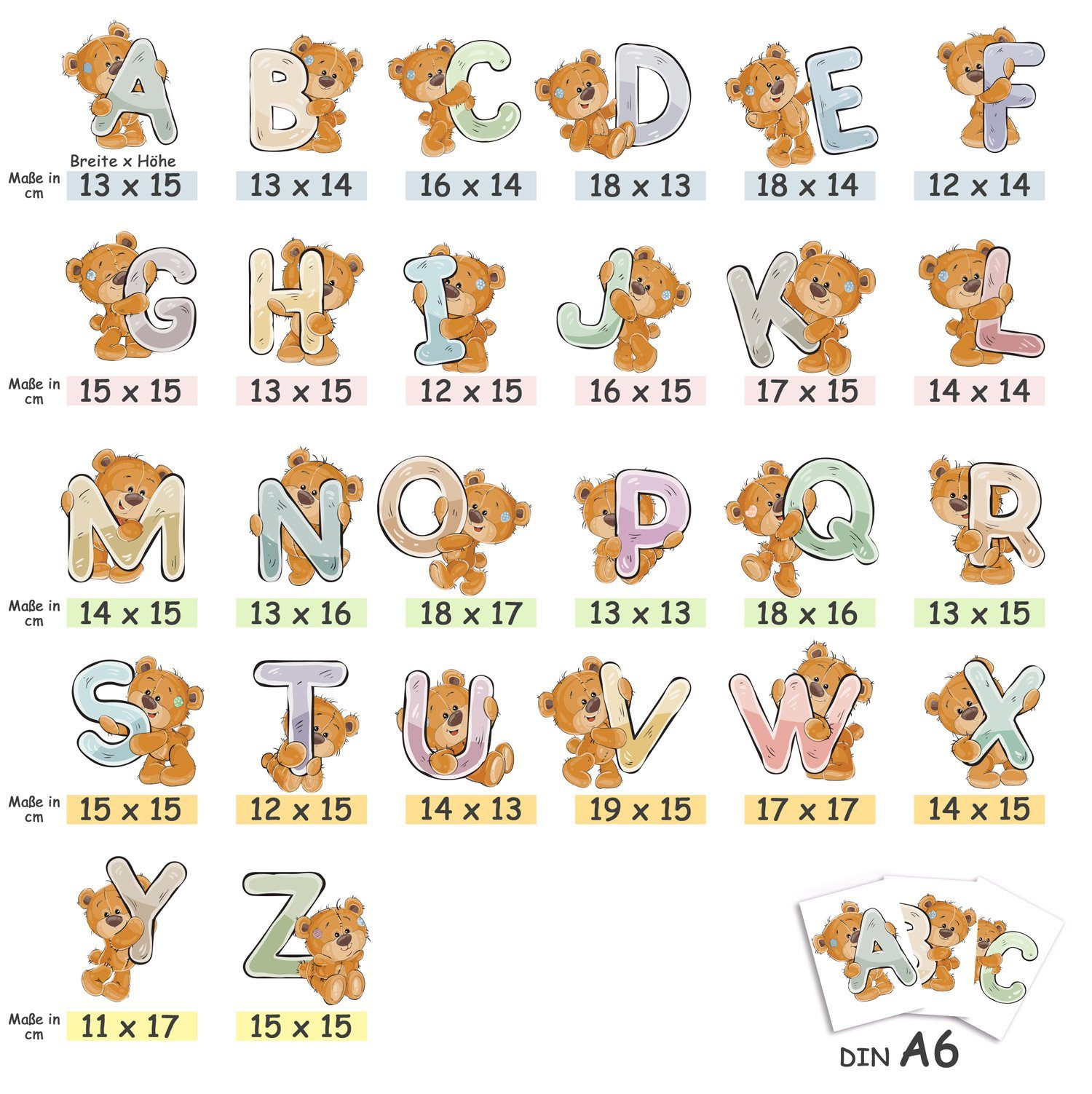 Sunnywall Wandtattoo Buchstaben ABC Bärchen Aufkleber für Wand & Tür (Buchstaben einzeln oder kombinierbar), selbstklebend, konturgeschnitten – Bild 5 von 5