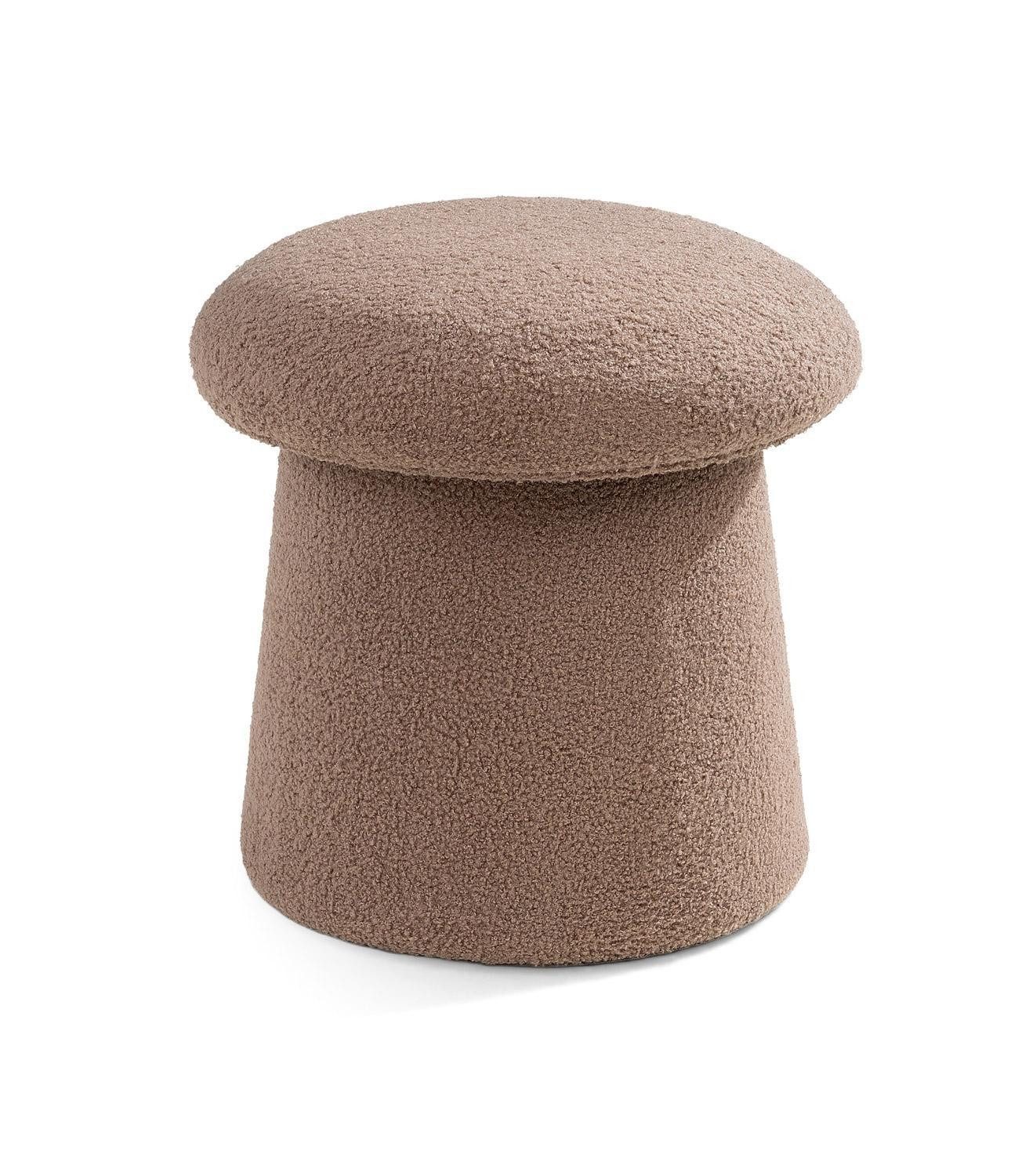 Home4You Polsterhocker Ø 44 x H 46 cm, Taupe, Teddystoff, (1 St), MDF, mit Deckel und Stauraum