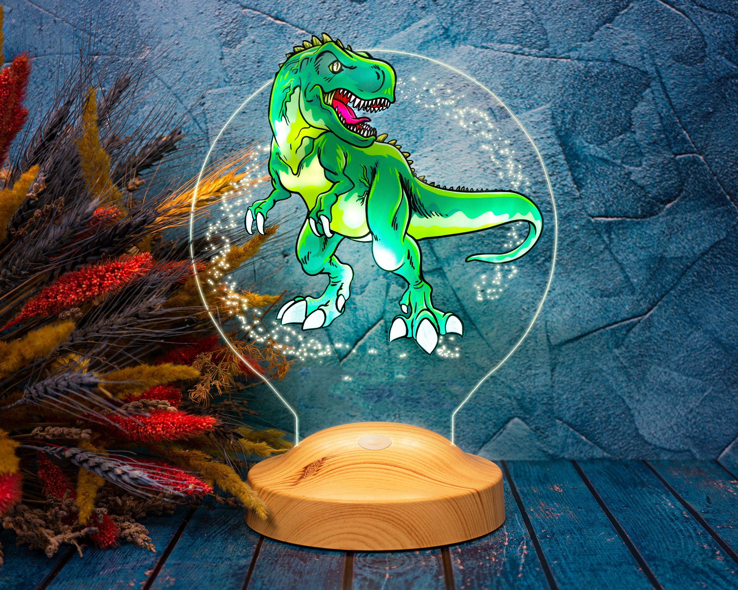 fest UV-Druck für Farben Nachtlicht Geschenkelampe LED Nachttischlampe Dinosaurier Dino-Fans, 6 mit T-REX LED Lampe integriert,
