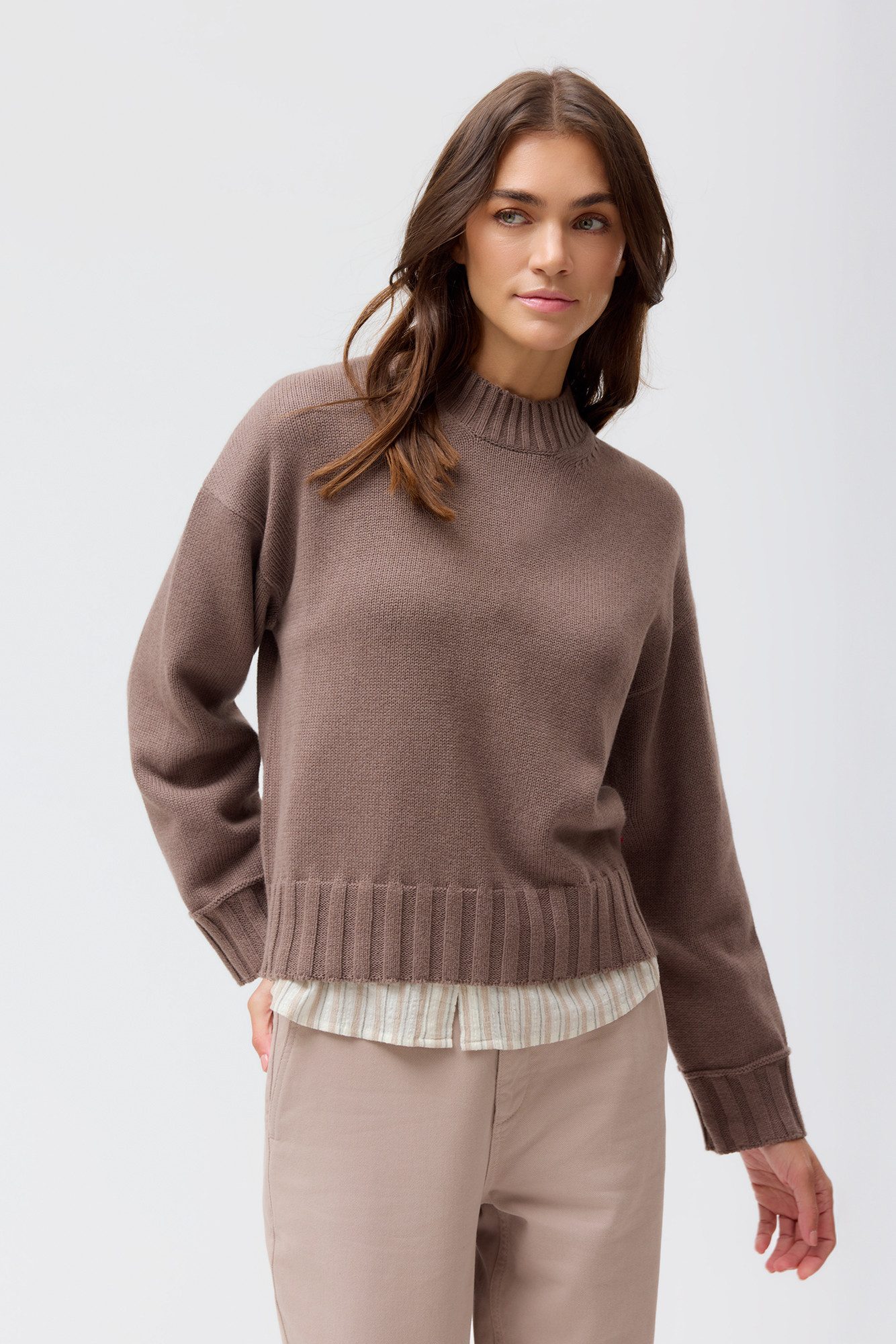 People Wear Organic Strickpullover Beige Mélange GOTS zertifiziert