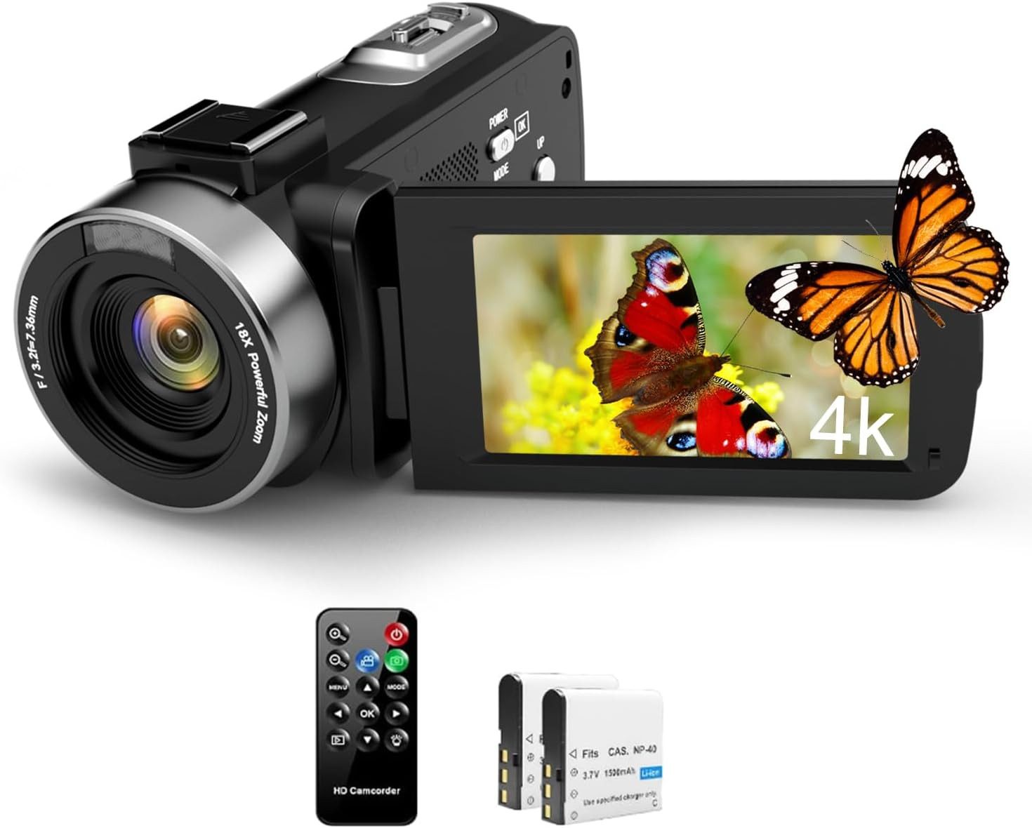 XrePro XP13 Camcorder (4K, 4K Videokamera, 3 Zoll 270 Grad Drehbarer IPS Bildschirm)