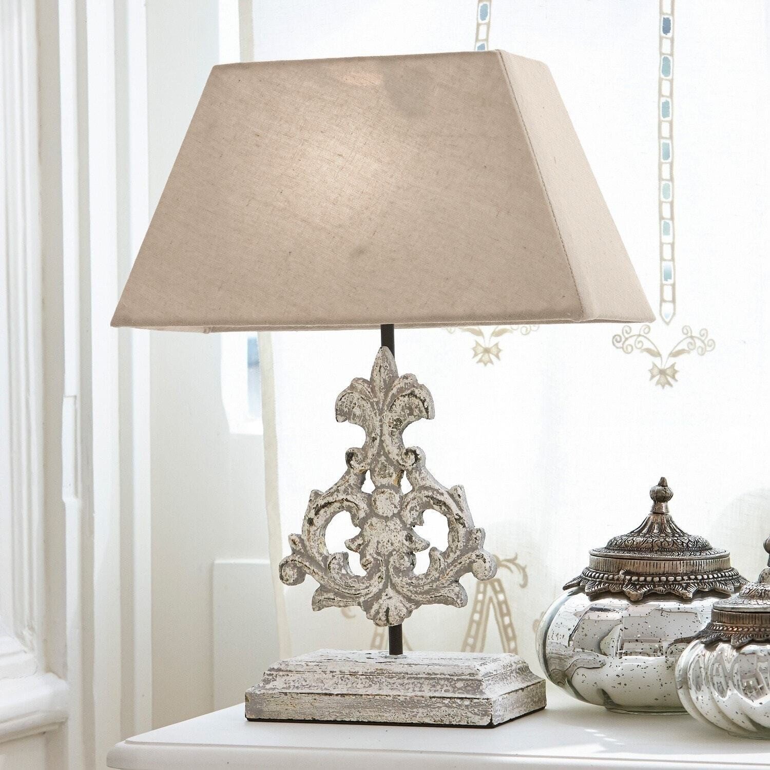 Mirabeau Tischleuchte Tischlampe Poème leinen/antikweiß günstig online kaufen