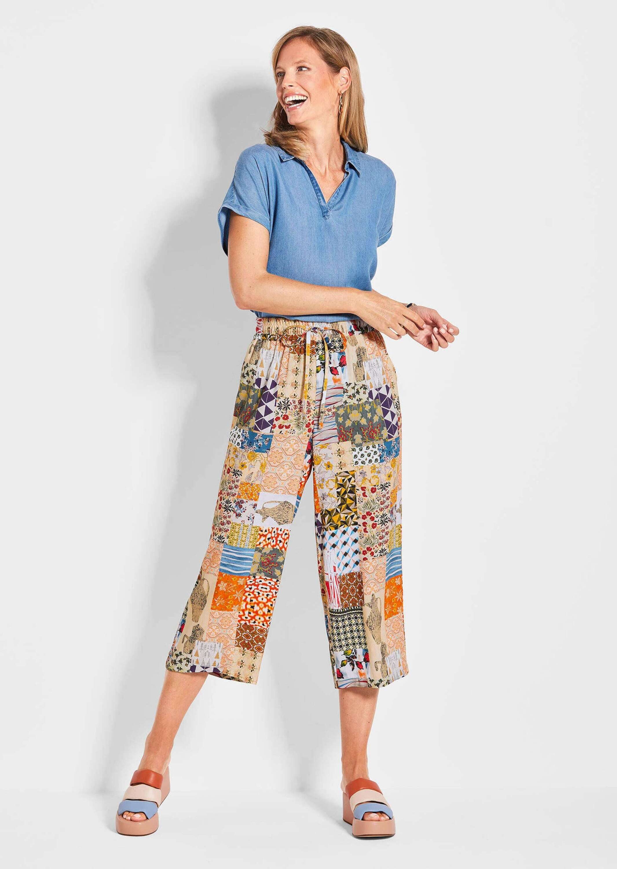 Schlupfhose Stoffhose mit Patchwork-Muster