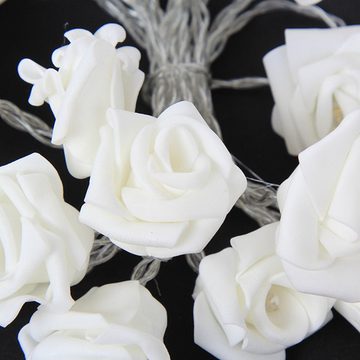 MARELIDA LED-Lichterkette LED Lichterkette 10 weiße Mini Rosen Rosenblüten Hochzeit Valentinstag, 10-flammig