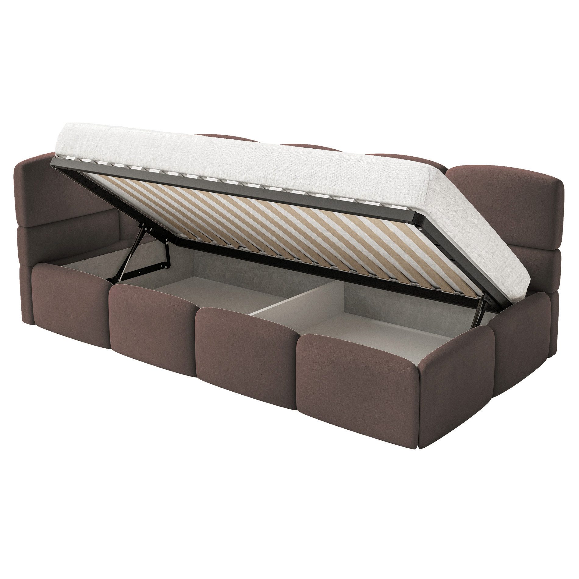 Selsey Jugendbett CLOUDY, mit Eck-Kopfteil, Lattenrost, Bettkasten und Easy-Clean-Samt, 90 cm