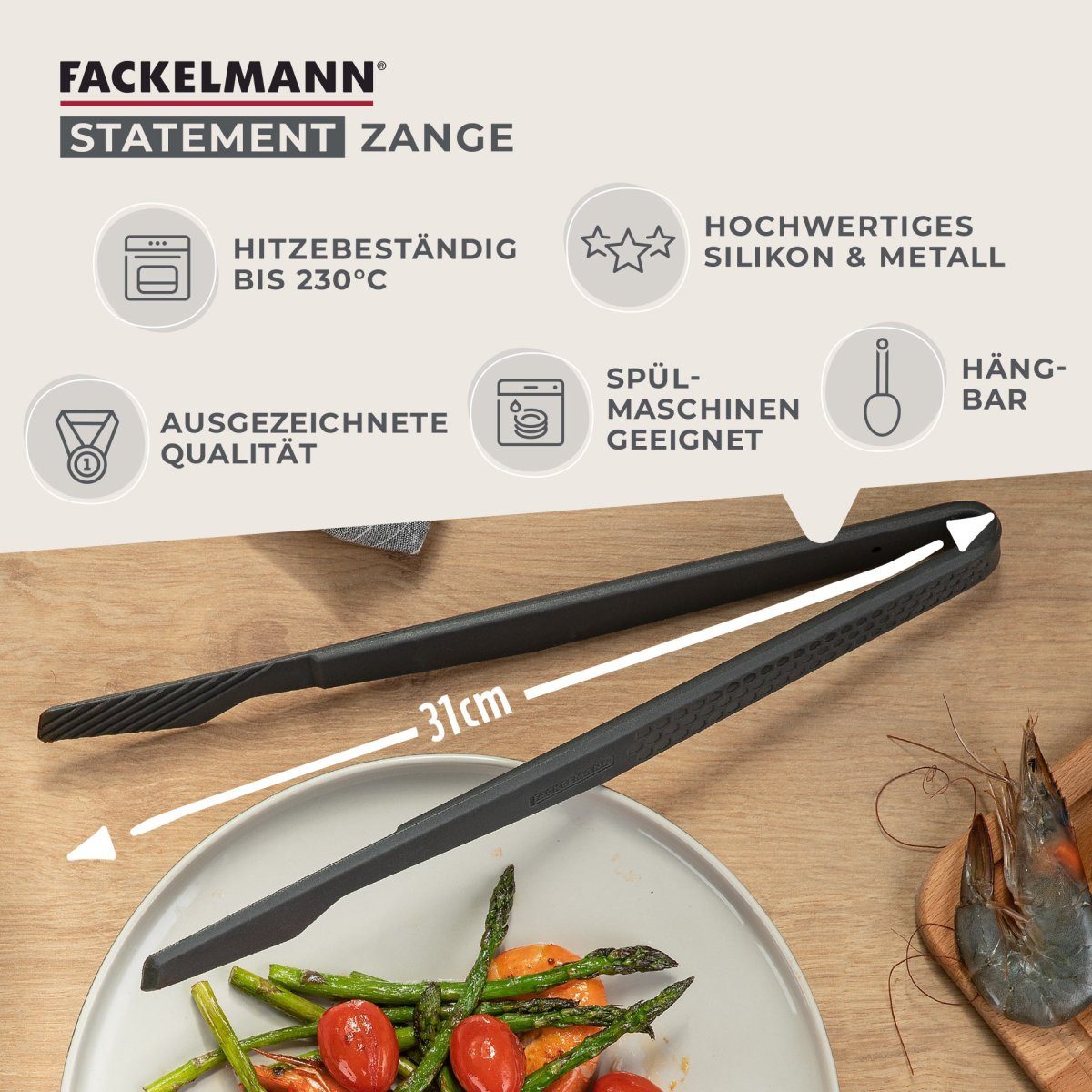 FACKELMANN Kochzange Mehrzweckzange, Küchenzange, Servierzange, Grillzange, Kochzange