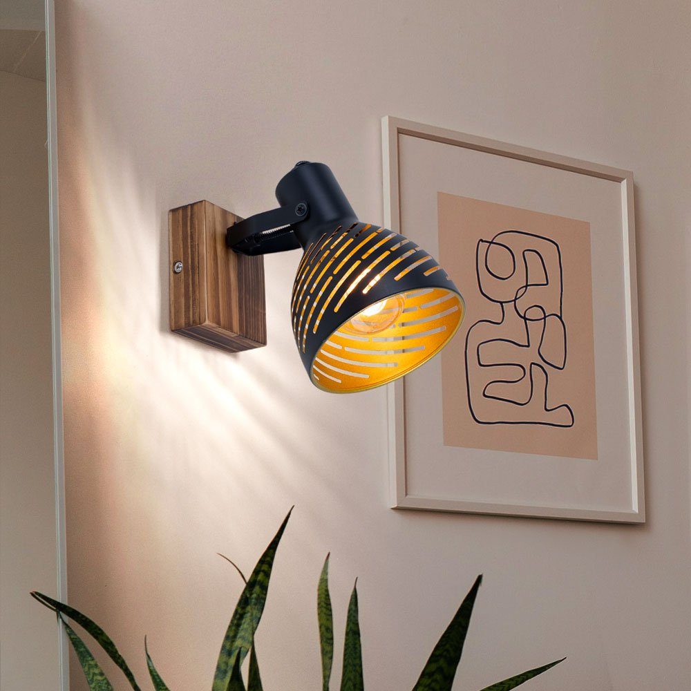GLOBO LIGHTING LED Deckenspot, Leuchtmittel nicht inklusive, Wandlampe Wandleuchte verstellbar Retro Spotlampe Holz schwarz gold H