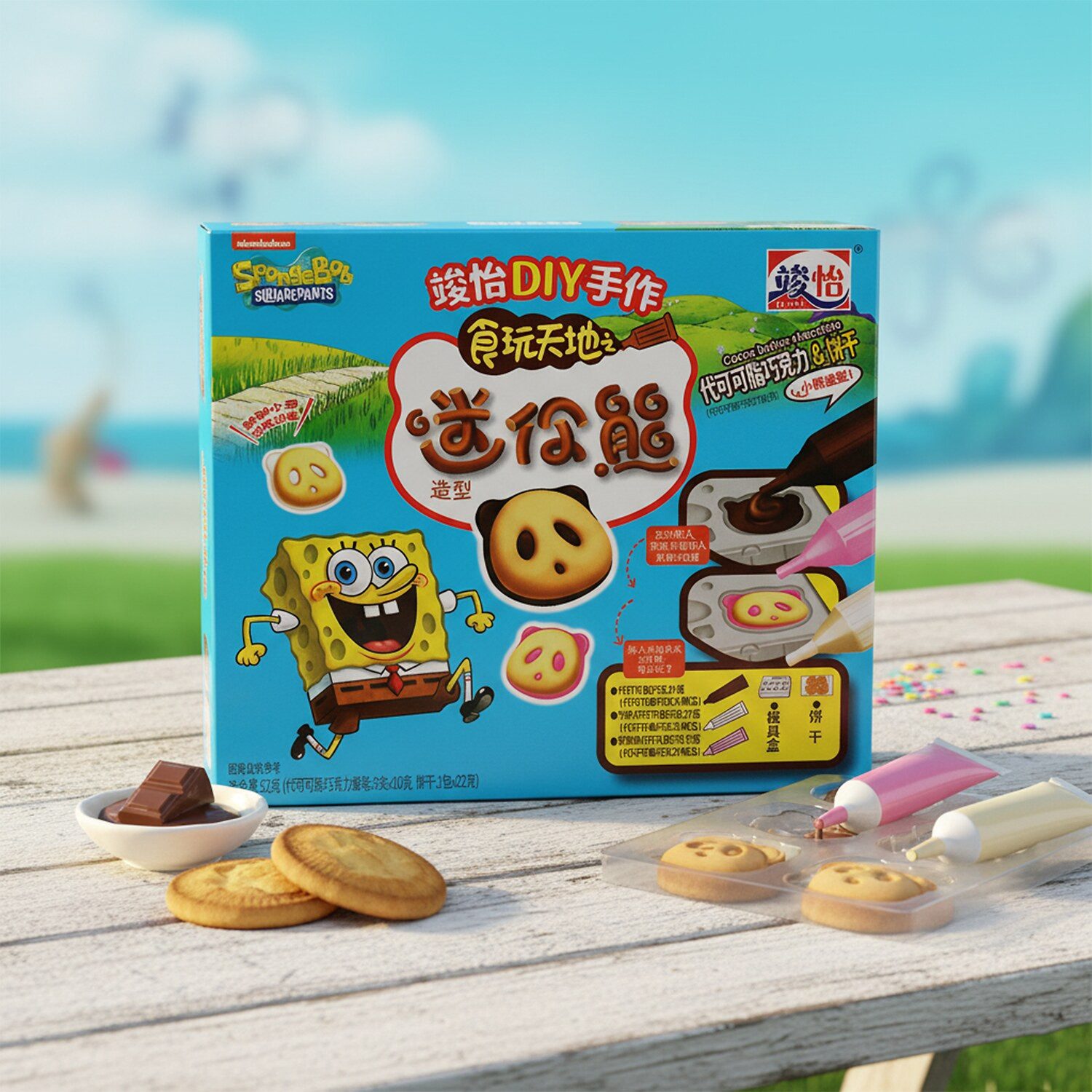 Sponge Bob Schokolade, 1 x 52 g, DIY Panda Keks Set – Schokolade selber machen