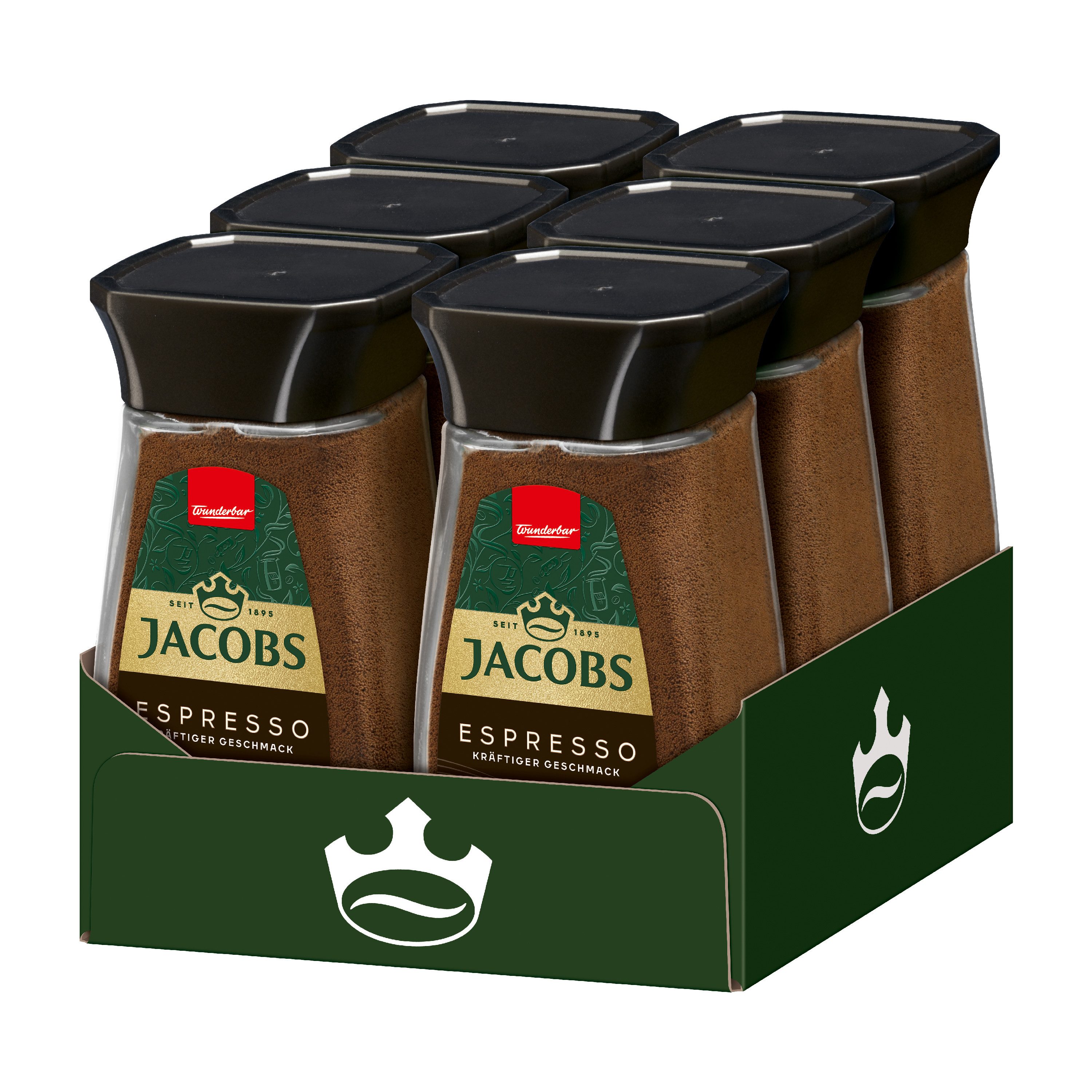 JACOBS Kaffee Löskaffee Typ Espresso 6 x 100 g Gläser Instantkaffee, (Packung, 6er Pack)