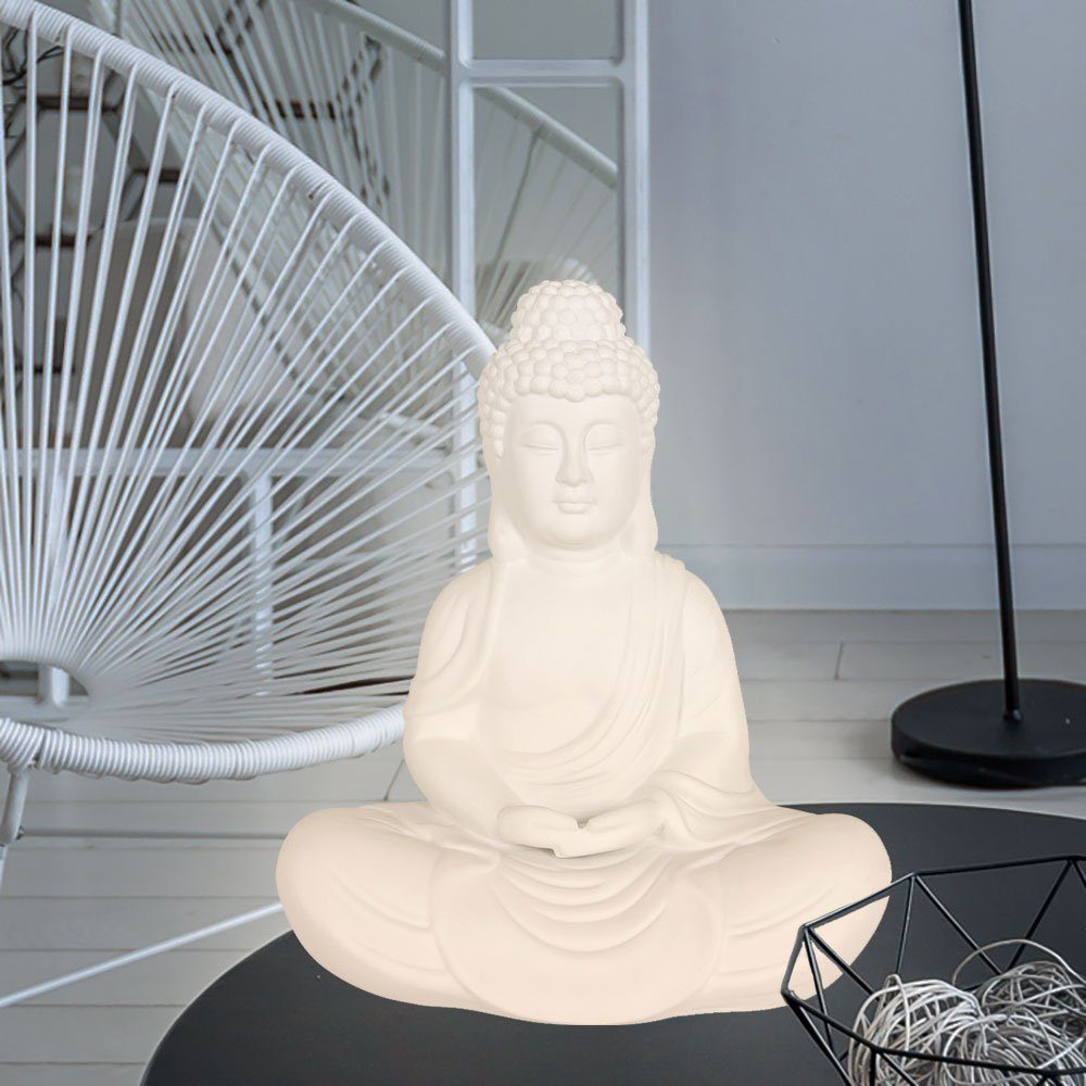 Steinhauer LIGHTING Dekolicht, Leuchtmittel Nachttischlampe Buddha Tischleuchte Keramik nicht inklusive, weiß Tischlampe