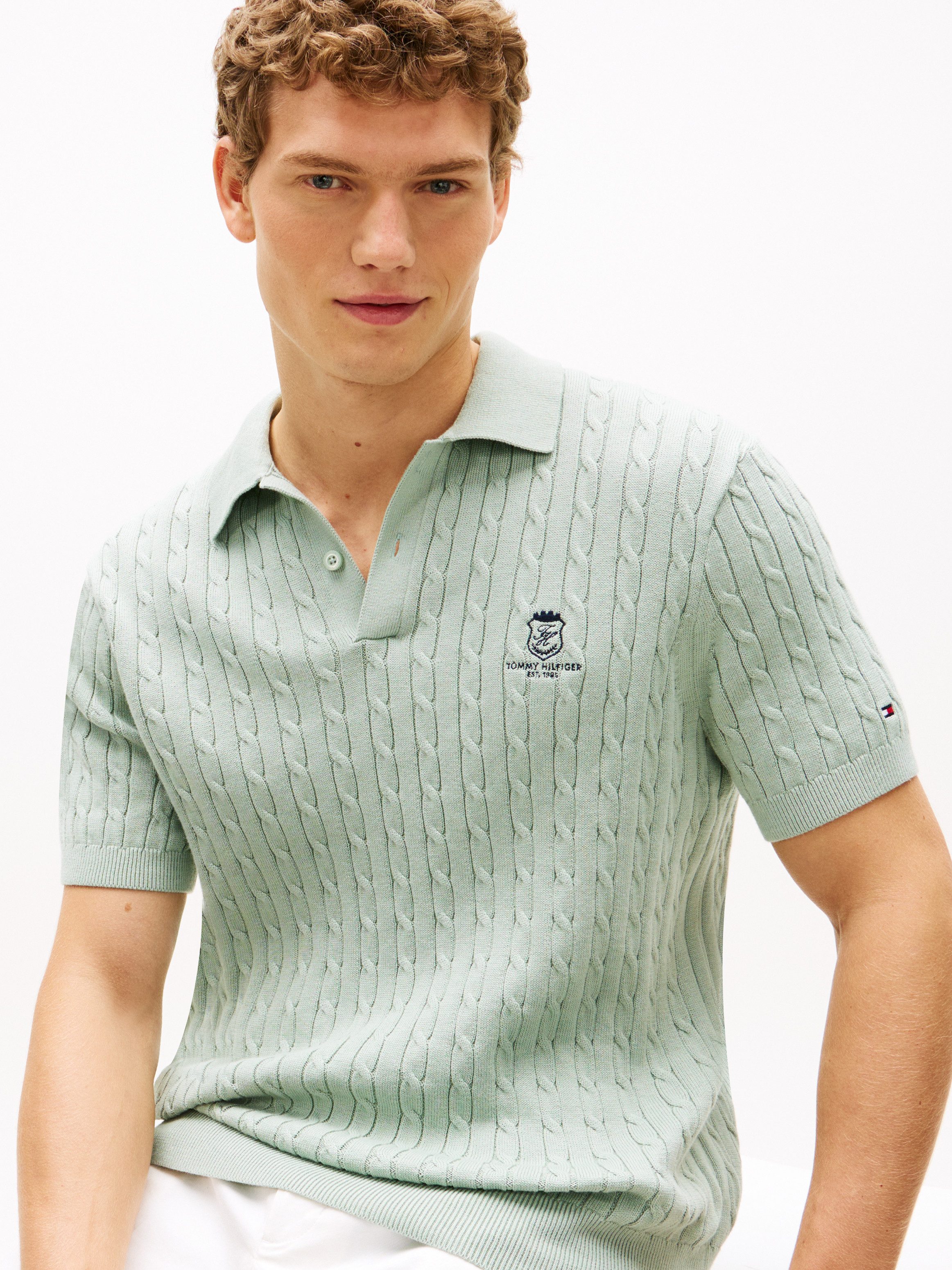 Tommy Hilfiger Poloshirt CABLE SHORT SLEEVE POLO regular fit, Zopfmuster günstig online kaufen