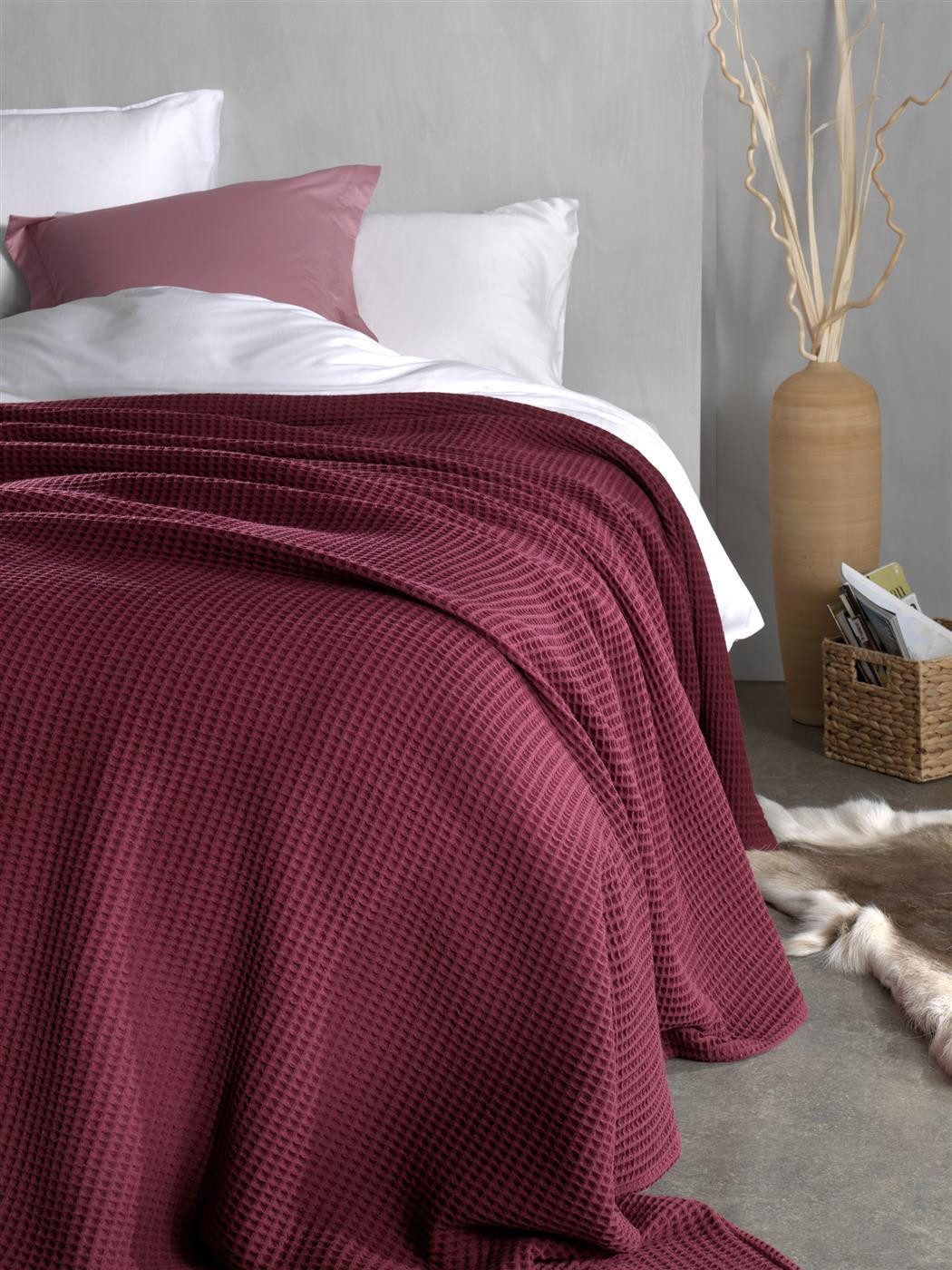 Heckett and Lane Tagesdecke Wafel Bettüberwurf 180/260 Marron Red 180x260, Tagesdecke bettüberwurf Kuscheldecke Schmusedecke
