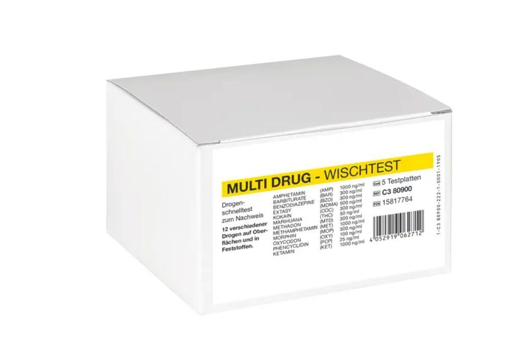 CLEARTEST Drogen-Schnelltest Multi Drug Wischtest, Schneller Drogentest, 5-tlg., Nachweisparameter, Langzeitnachweis
