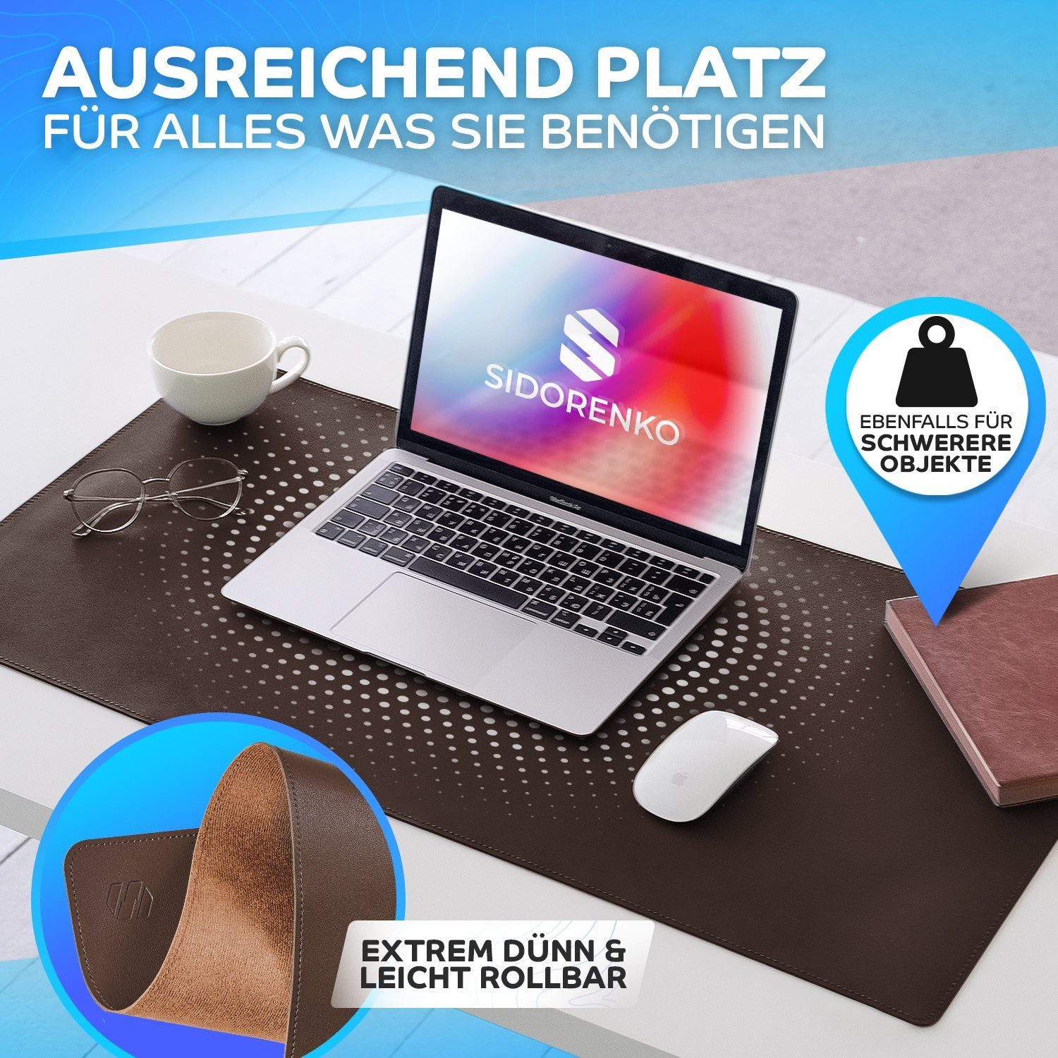 MAXLVL Gaming Mauspad Schreibtischunterlage - Mauspad mit Vernähte Kanten - abwaschbar (80x40 cm, Schreibtisch Unterlage für Büro), Tischunterlage Schreibtisch aus PU-Leder