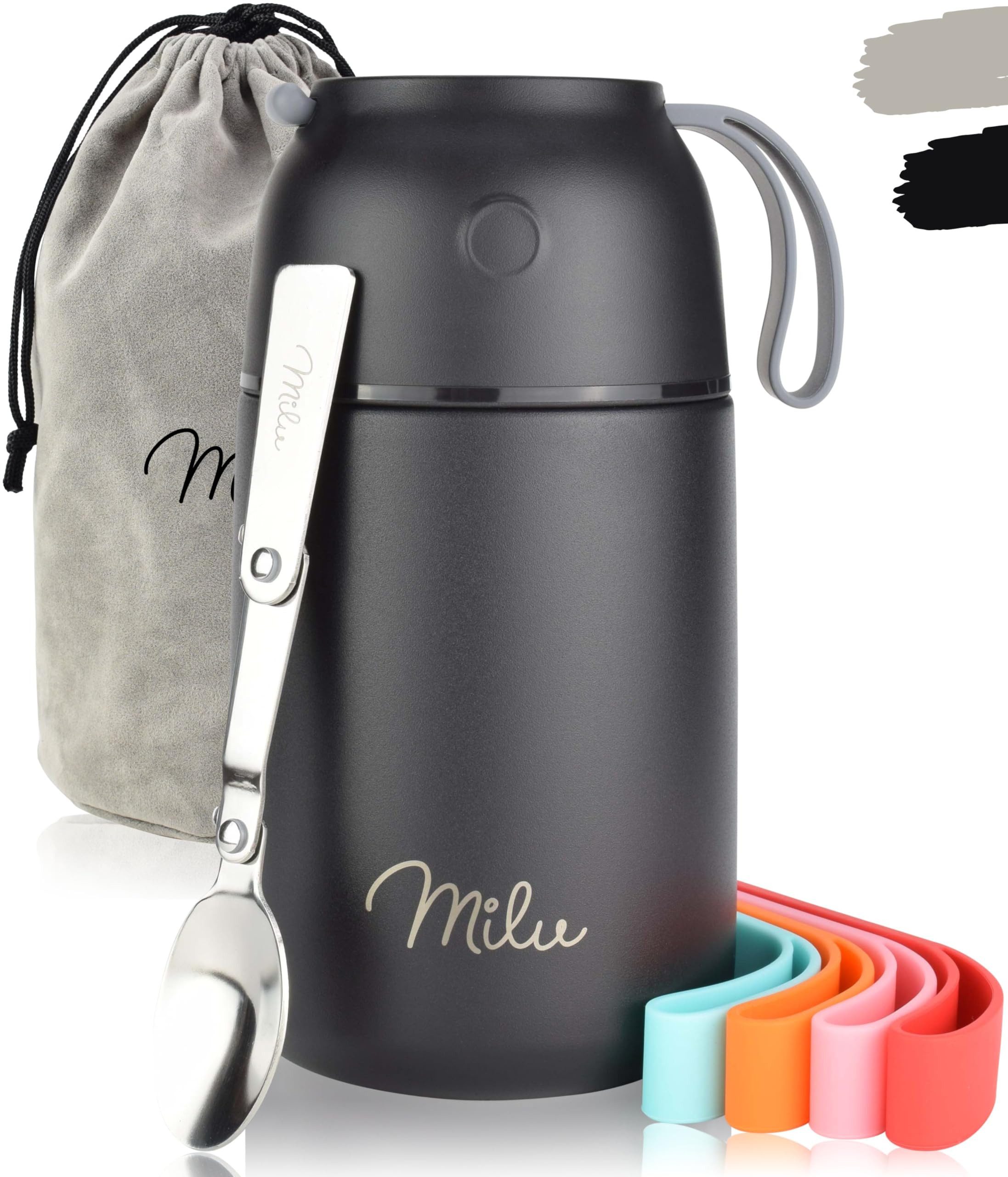 Milu Thermobehälter für Essen, Edelstahl Warmhaltebehälter mit Löffel, (Thermobecher Essen, Thermo Lunchbox für Kinder, Erwachsene), Thermobox Suppen, Babybrei, Speisebehälter