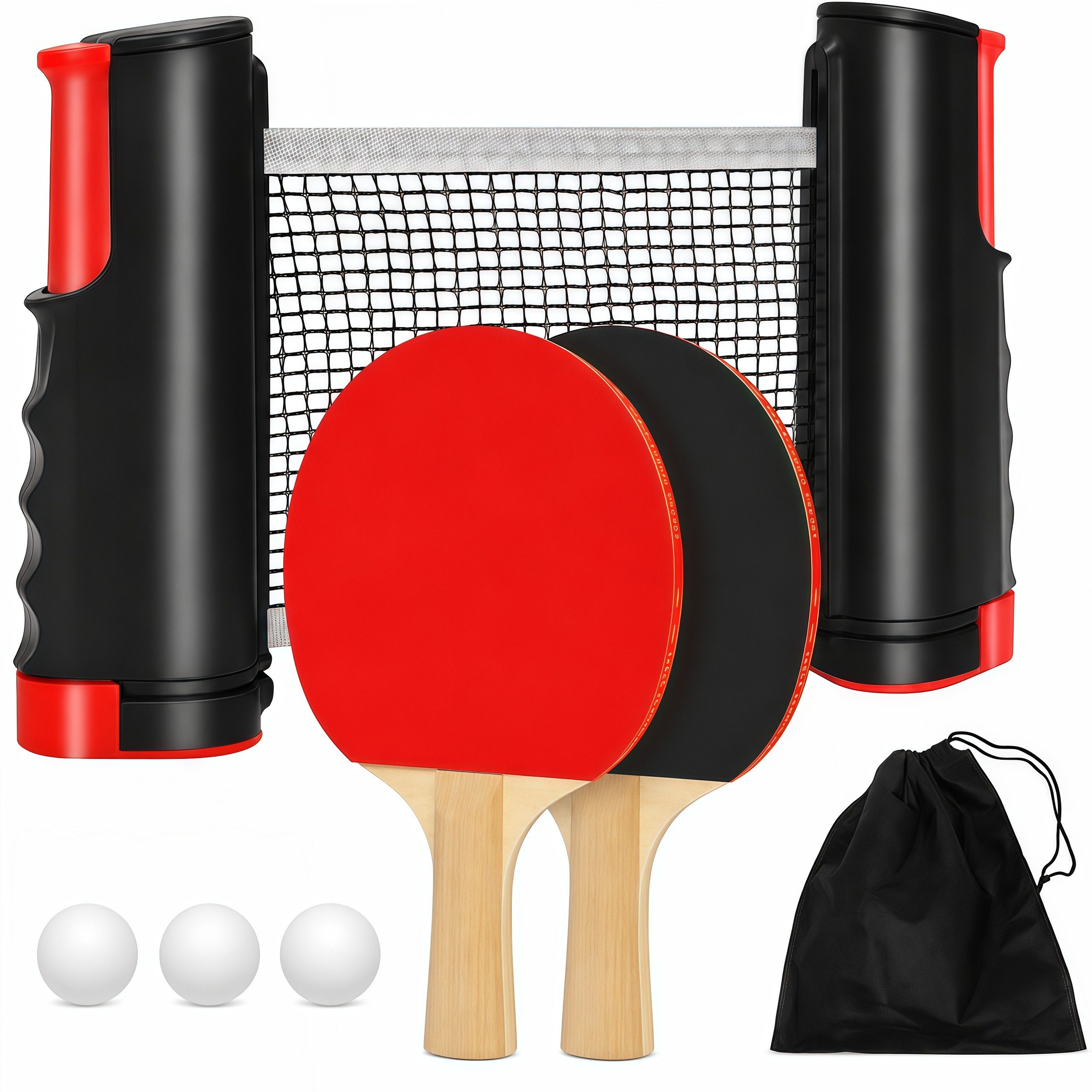 ibettertec Tischtennisschläger Tischtennis Set Ping Pong Set mit 2 Tischtennisschlägern, 3 (Tischtennisbällen, ausziehbarem Tischtennisnetz und Tragetasche für, Indoor Outdoor)