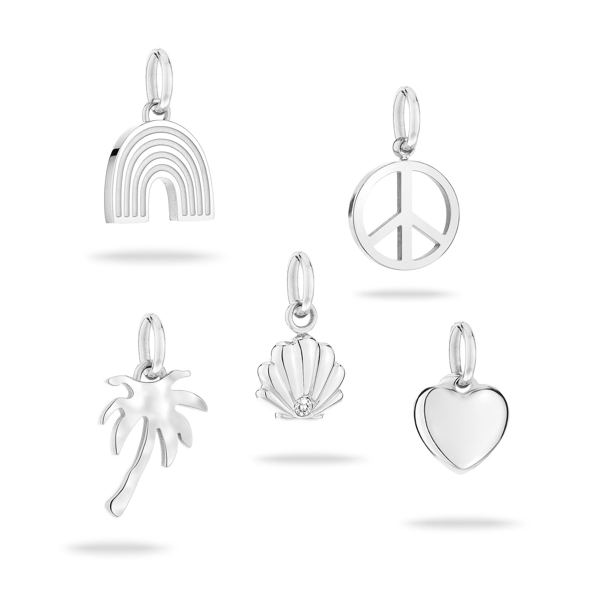 Tamaris Anhänger Set Multipack All About Beads Regenbogen Peace-Zeichen Palme Muschel Herz (Set, 5-tlg), mit Zirkonia (synth)