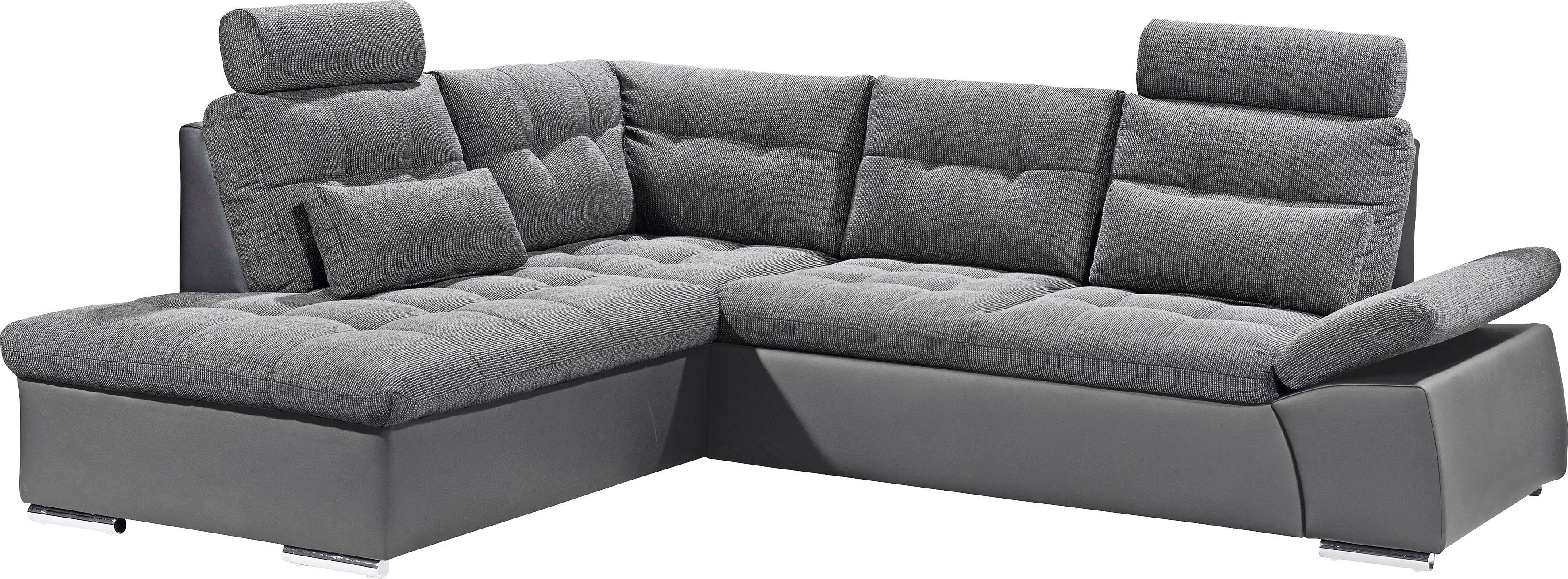 ED EXCITING DESIGN Ecksofa Jakarta L-Form, mit Bettfunktion, Armteilverstellung, Kopfstützen & 2 Nierenkissen