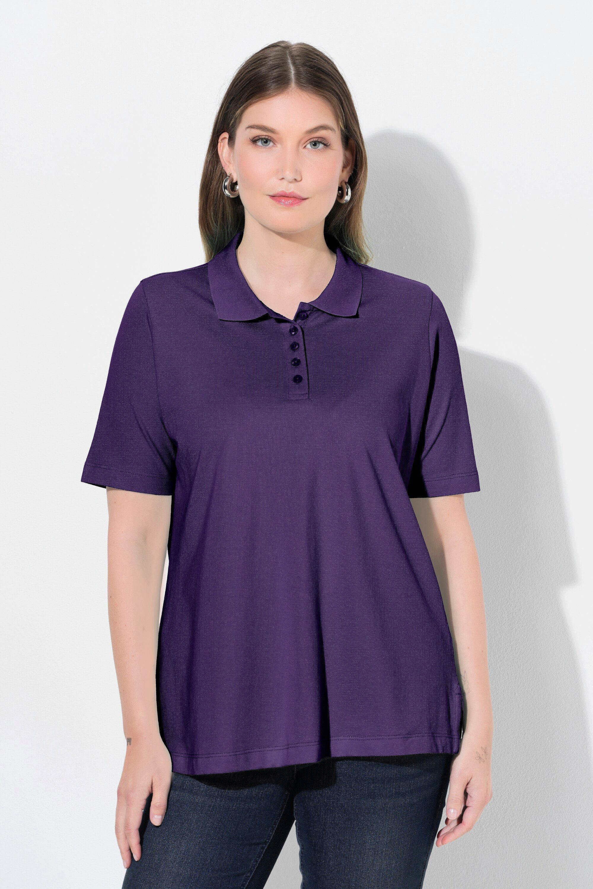 Ulla Popken Poloshirt Poloshirt längere Knopfleiste Polokragen Halbarm