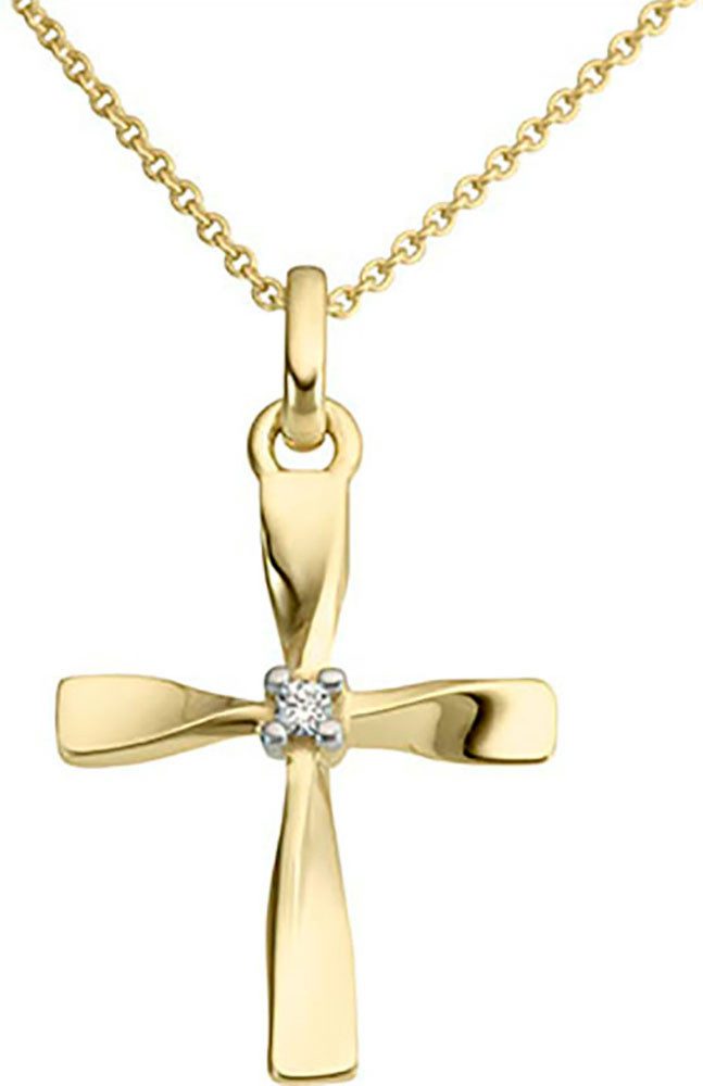 Firetti Kreuzanhänger Schmuck Geschenk Gold 333 Halsschmuck Anhänger für Kette Kreuz, mit Diamant