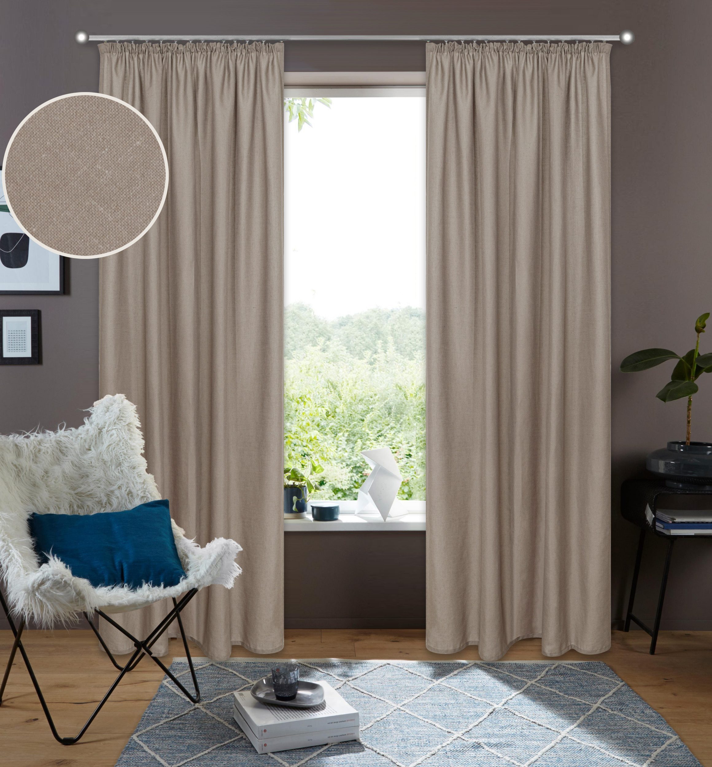 OTTO home Gardine Rudy (1 St), Kräuselband, halbtransparent, Leinenstruktur, Halbtransparent, Leinenlook, Polyester-Leinen Mischung