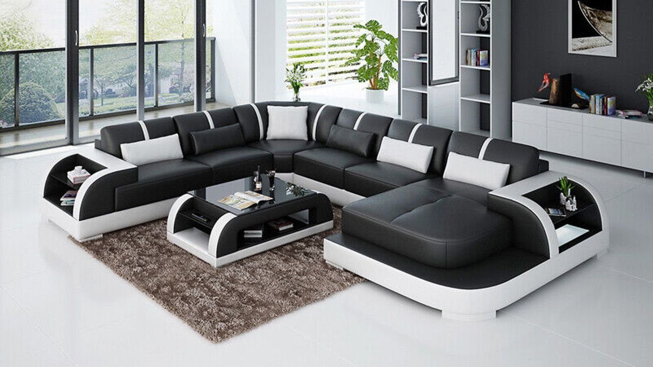 JVmoebel Ecksofa Ledersofa Licht Design Ecksofa USB Modern Couch Sofa Garnitur Eck