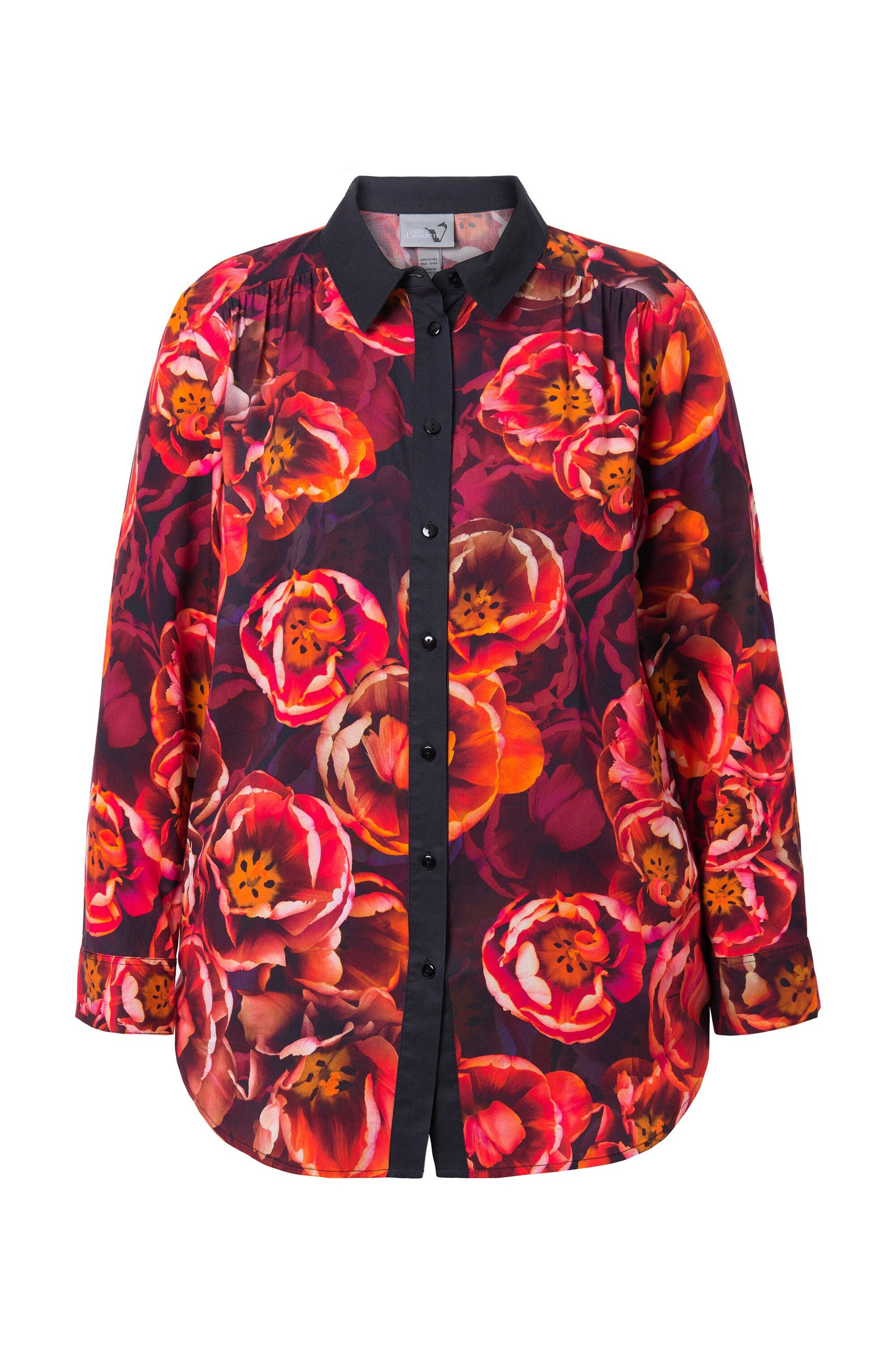 Ulla Popken Hemdbluse Hemdbluse Rosen Hemdkragen Langarm