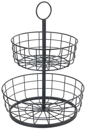WENKO Etagere Multi-Korb-Etagère, Metall, moderne Gemüse- und Obstschale mit Griff, 2-stöckiger Obstkorb