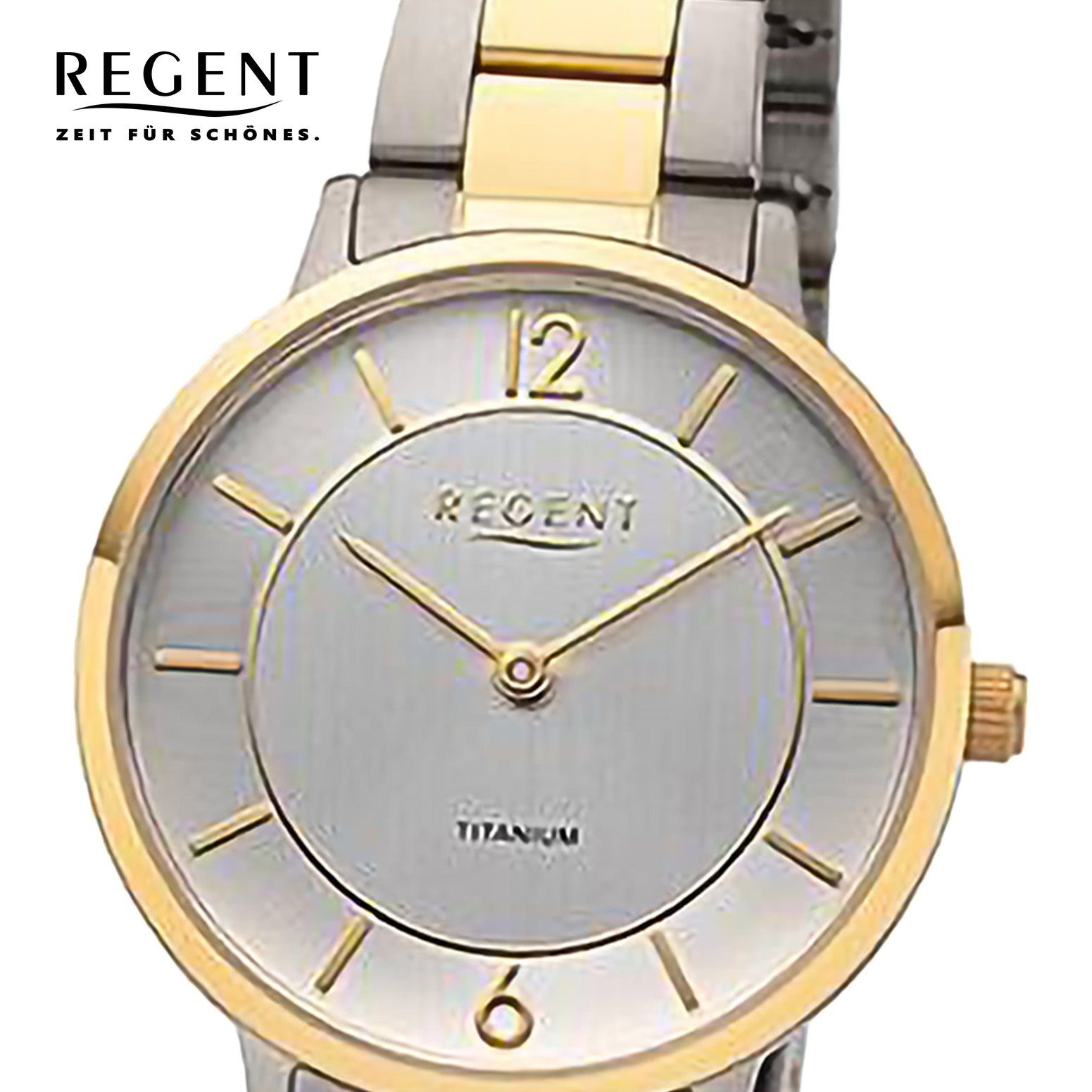 Regent Quarzuhr Regent Damen Armbanduhr Analog, (Analoguhr), Damen Armbanduhr rund, extra groß (ca. 31,5mm), Metallarmband