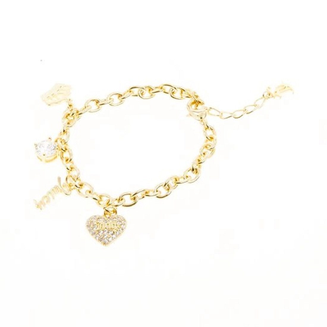 Juicy Couture Charm-Armband Juicy Couture Damen Armband, Juicy Couture Charm Bracelet Vergoldet, Anhänger in form einer Krone, Zierstein, Zirkonia, Aufschrift Juicy.