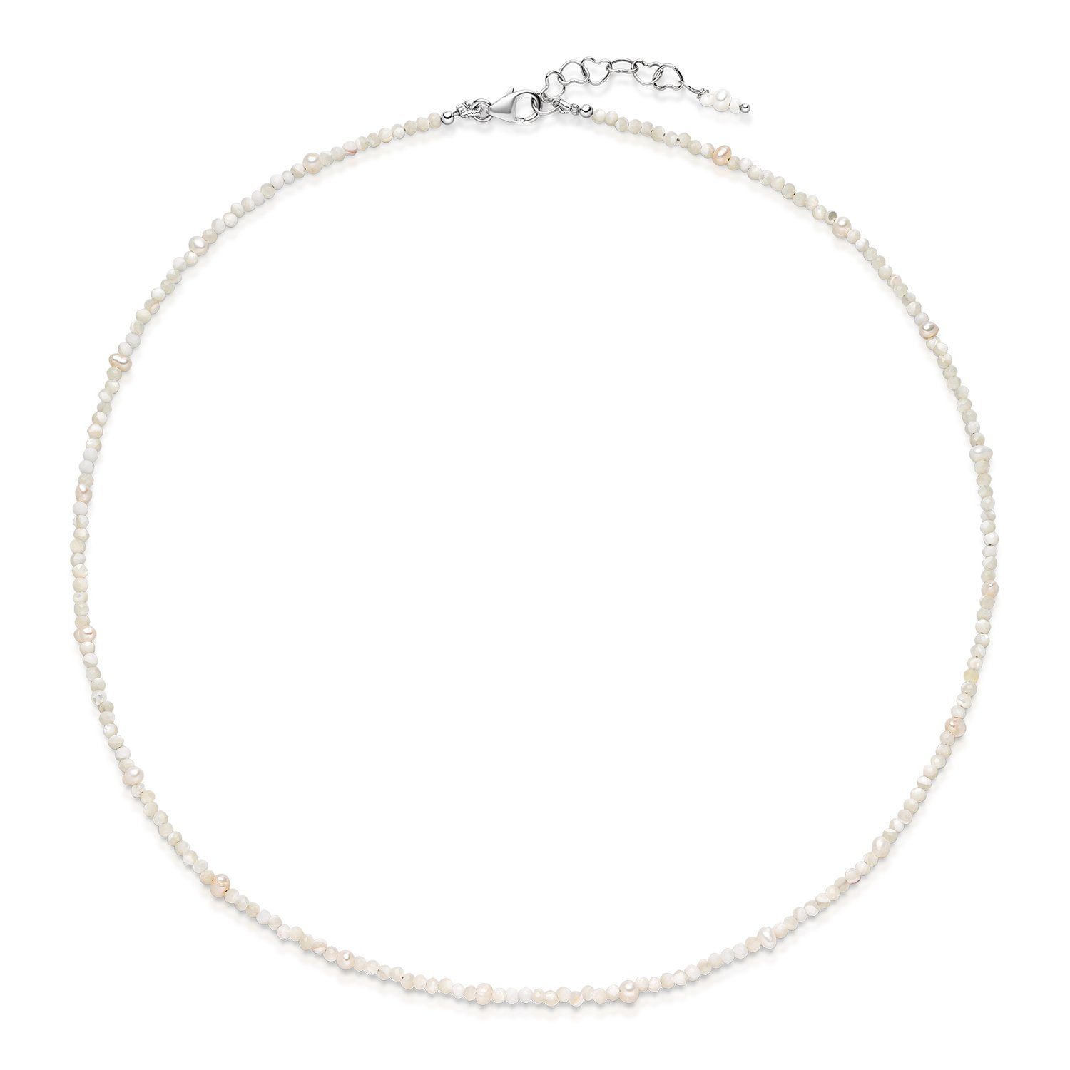 Valentinstagsgeschenk Materia Choker Damen Collierkettchen Muschel Perlen Creme Weiß CO-57, Verschluss aus Sterlingsilber