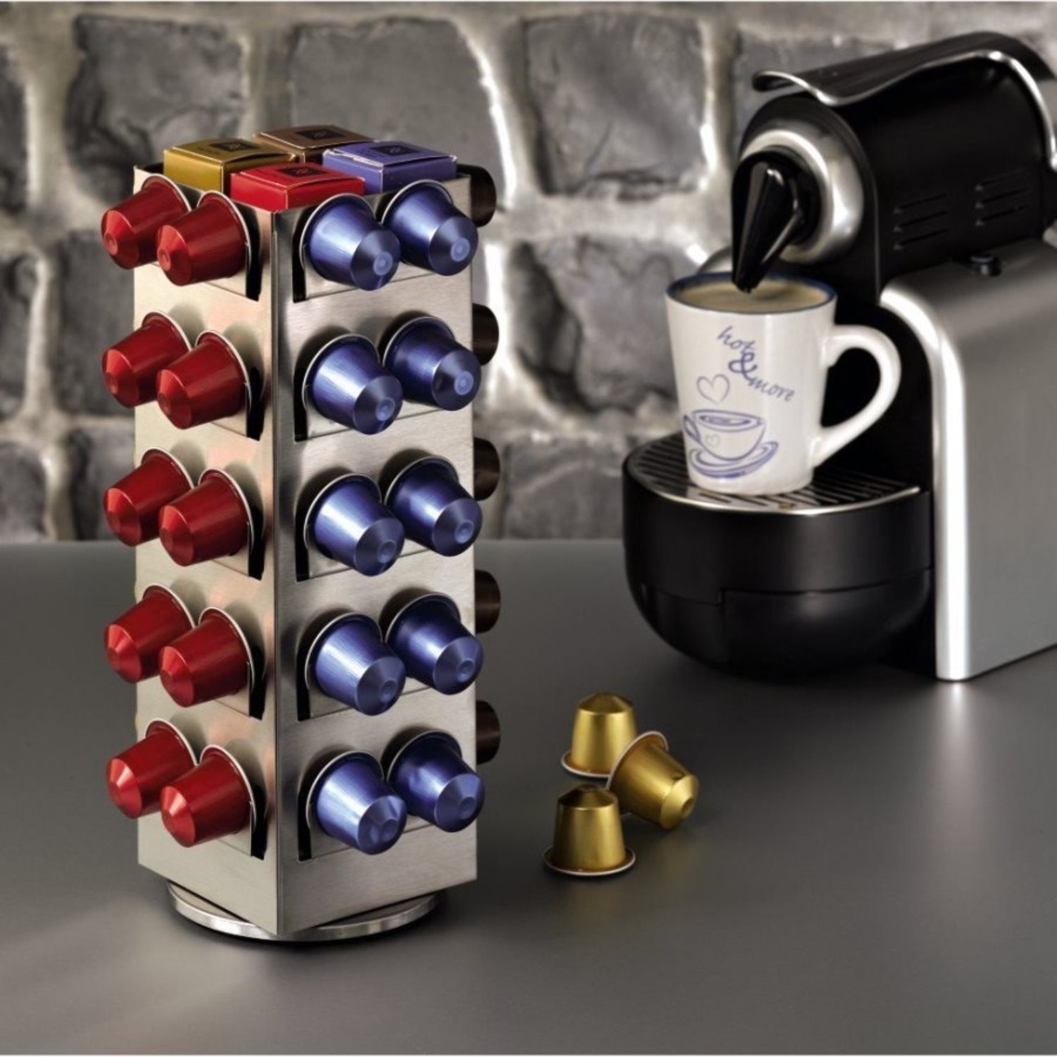 Xavax Kapselhalter Kapsel-Ständer Halterung 80x Nespresso Kapsel-Spender, passend Terrazzo, für Halter Kapseln silber